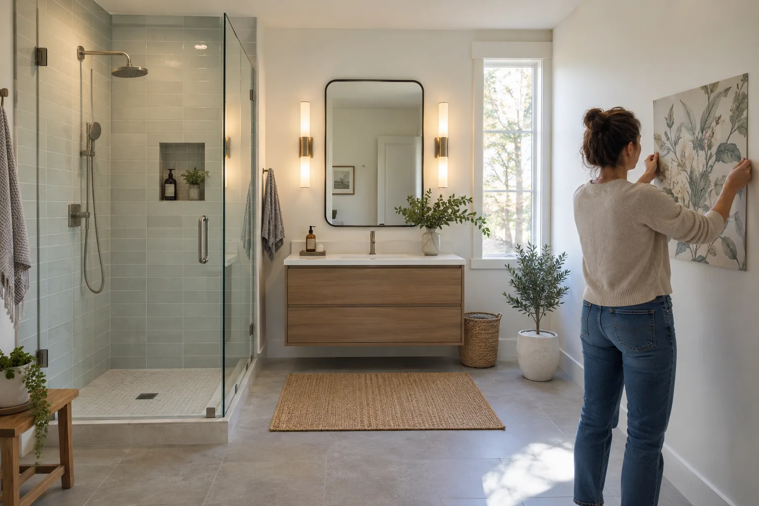 Is Mural Wallpaper Suitable for Bathrooms? — installed wallpaper mural in a bathroom