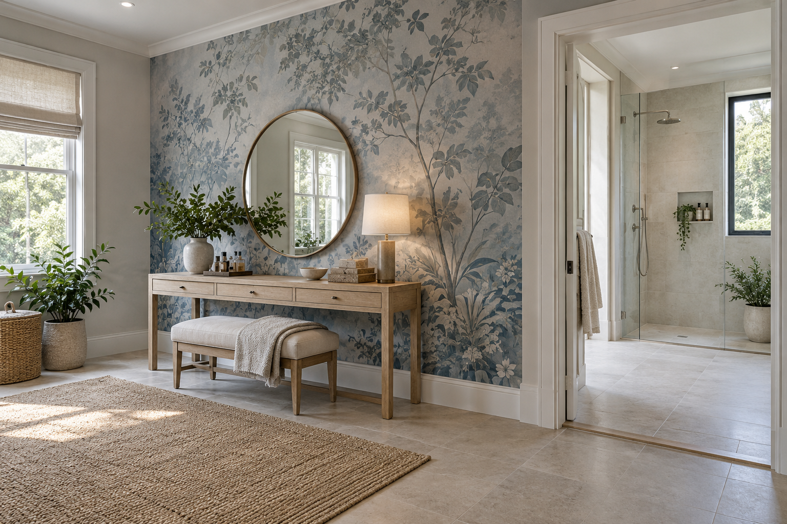 Can Mural Wallpaper Be Used in a Bathroom? — installed wallpaper mural in a bathroom