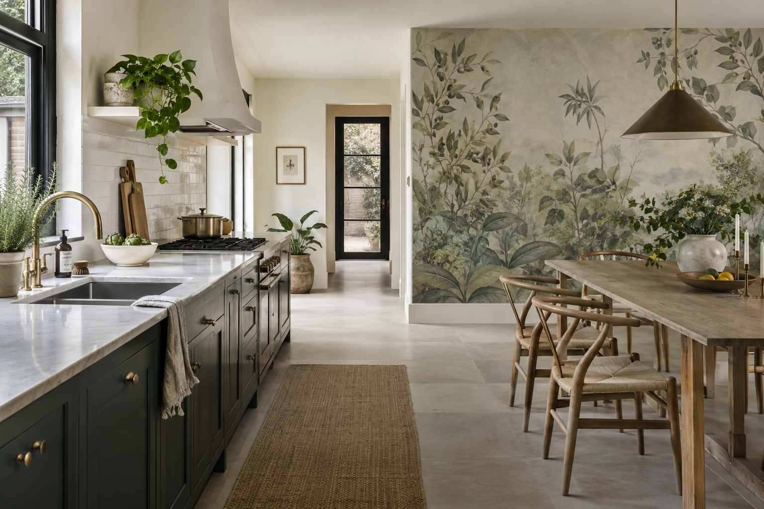 Can Mural Wallpaper Be Used in a Kitchen? — installed wallpaper mural in a kitchen