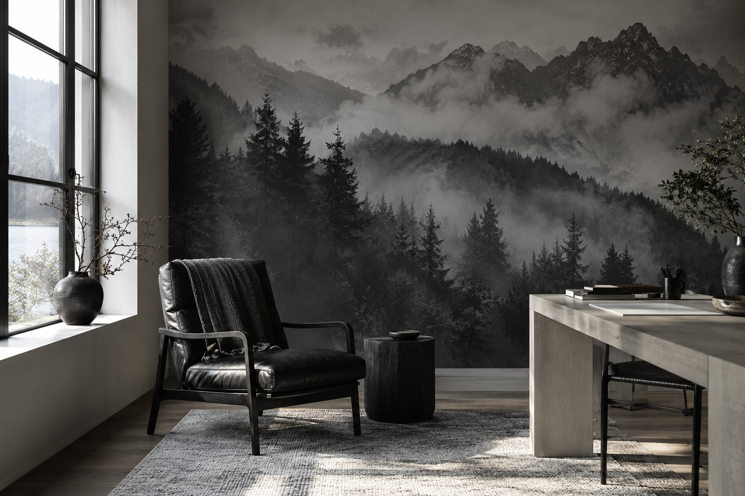 Can Monochrome Mural Wallpaper Still Feel Atmospheric? — wallpaper mural design preview