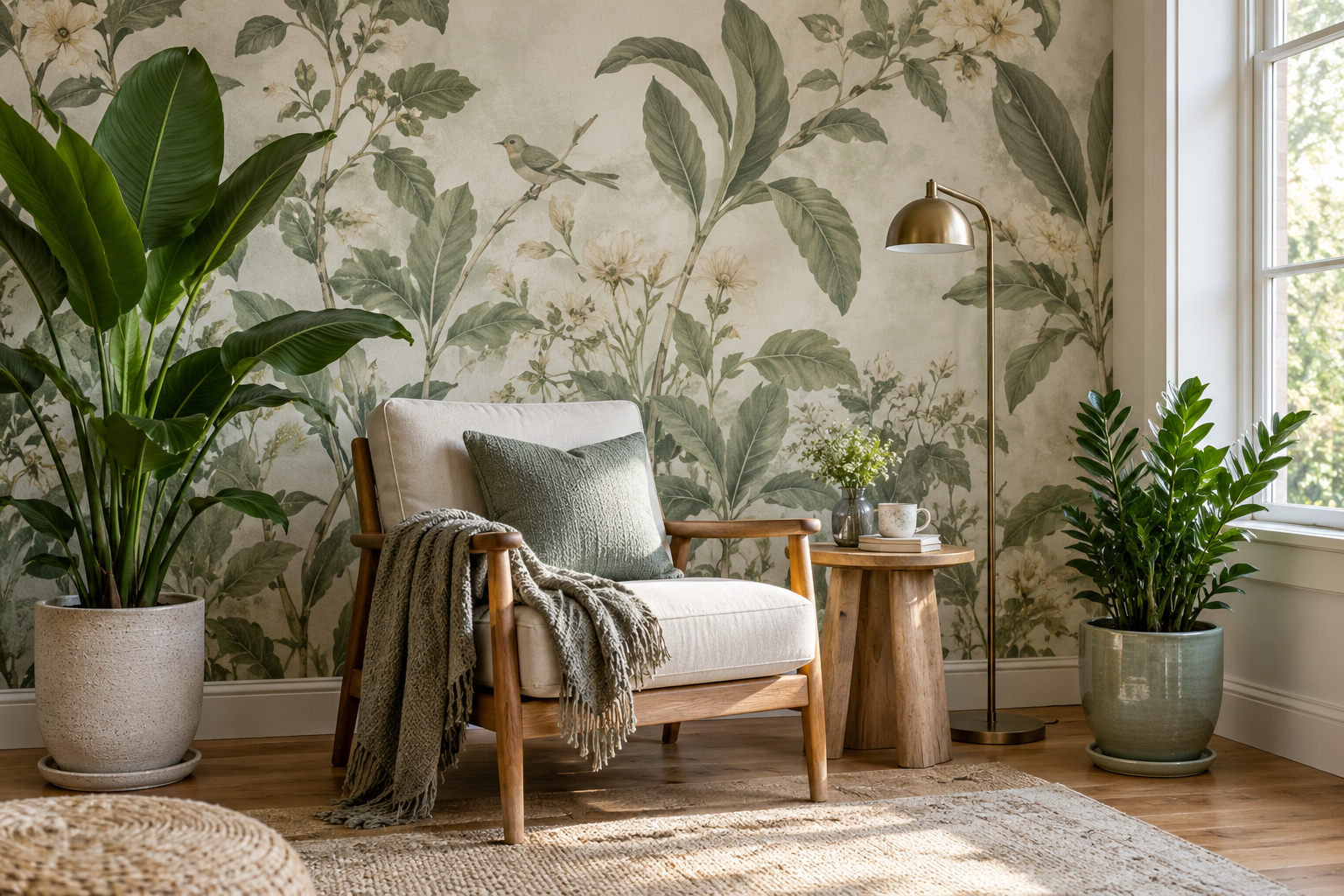 How to Use Plants with Botanical Mural Wallpaper — wallpaper mural design preview