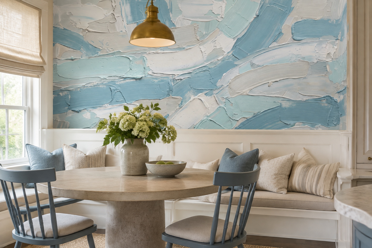 Blue And White Impasto Brushstrokes Wallpaper Mural — Wallpaper Mural Design, Peel-and-stick Finish