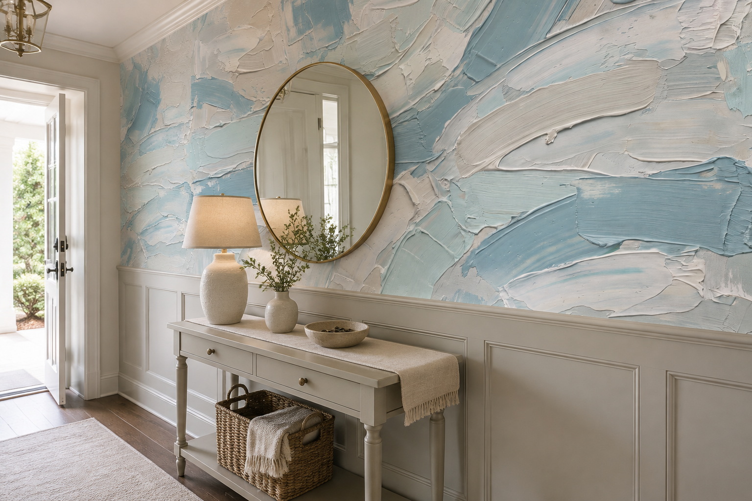 Blue Brushstroke Artful Wallpaper Mural Dining-room-wallpaper-murals, Peel-and-stick Finish