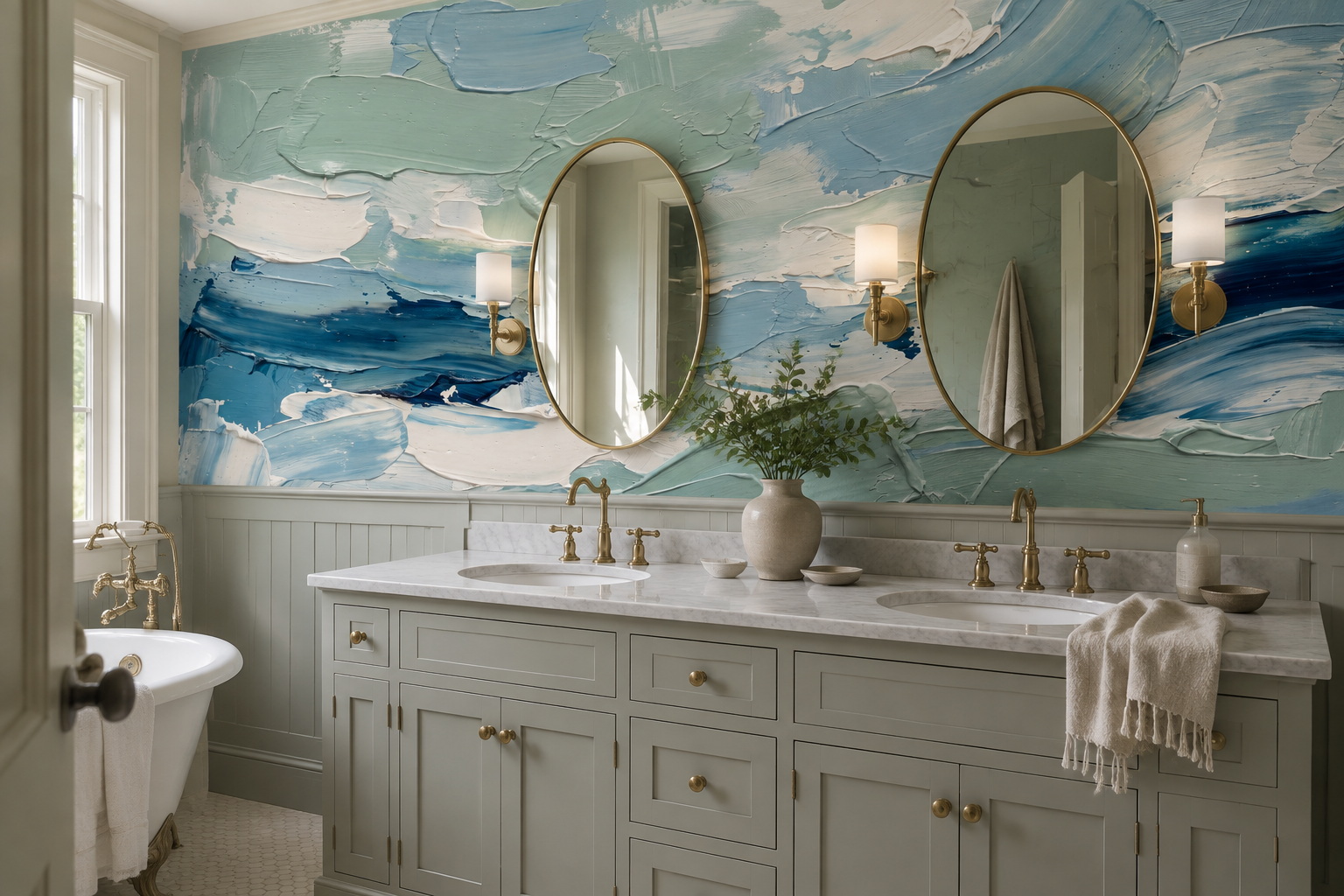 Teal Swirl Artful Wallpaper Mural Bedroom-wallpaper-murals, Peel-and-stick Finish
