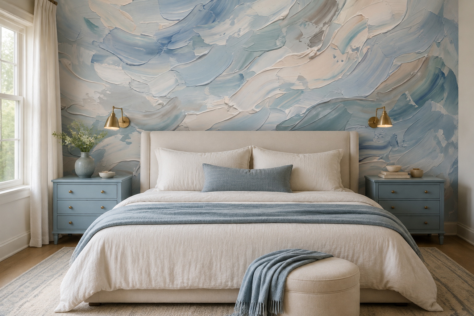 Blue Flow Artful Wallpaper Mural Bedroom-wallpaper-murals, Peel-and-stick Finish