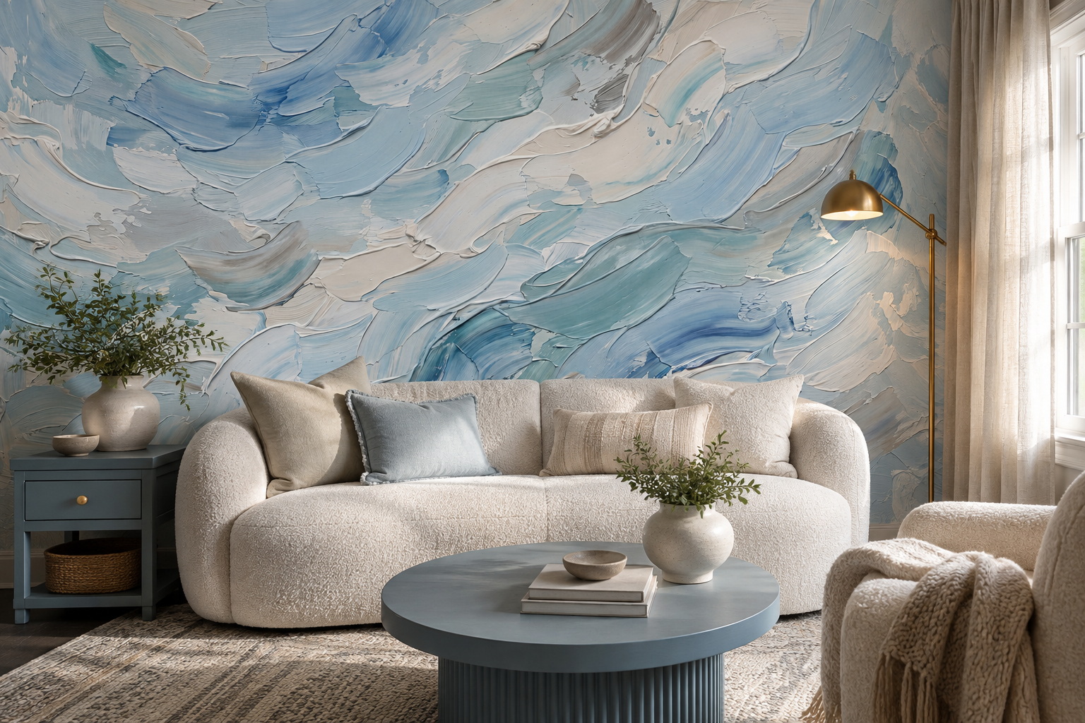 Blue Flow Artful Wallpaper Mural Library-wallpaper-murals, Peel-and-stick Finish