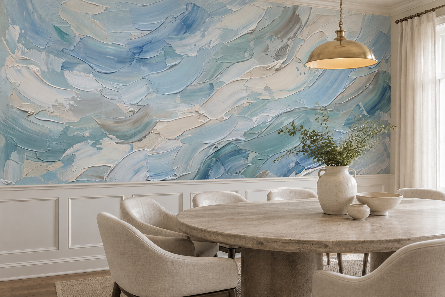 Blue Flow Artful Wallpaper Mural Powder-room-wallpaper-murals, Peel-and-stick Finish