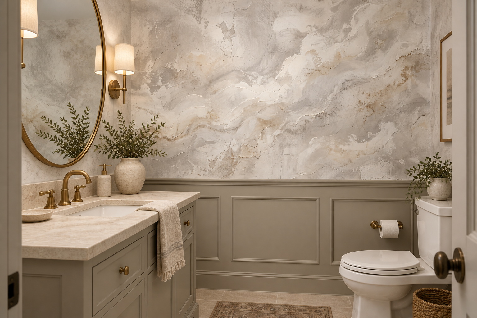 Grey Plaster Decorative Wallpaper Mural Powder-room-wallpaper-murals, Peel-and-stick Finish