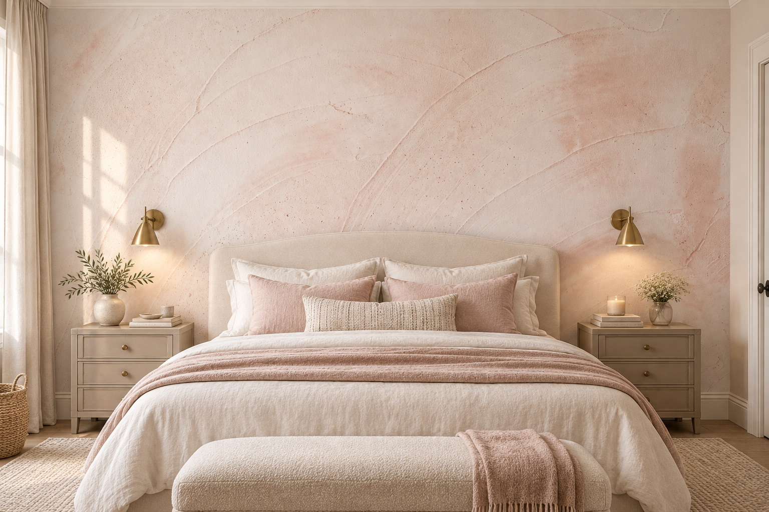Blush Plaster Decorative Wallpaper Mural Bedroom-wallpaper-murals, Peel-and-stick Finish