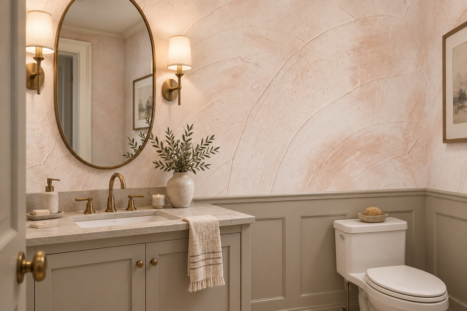 Blush Plaster Decorative Wallpaper Mural Bedroom-wallpaper-murals, Peel-and-stick Finish