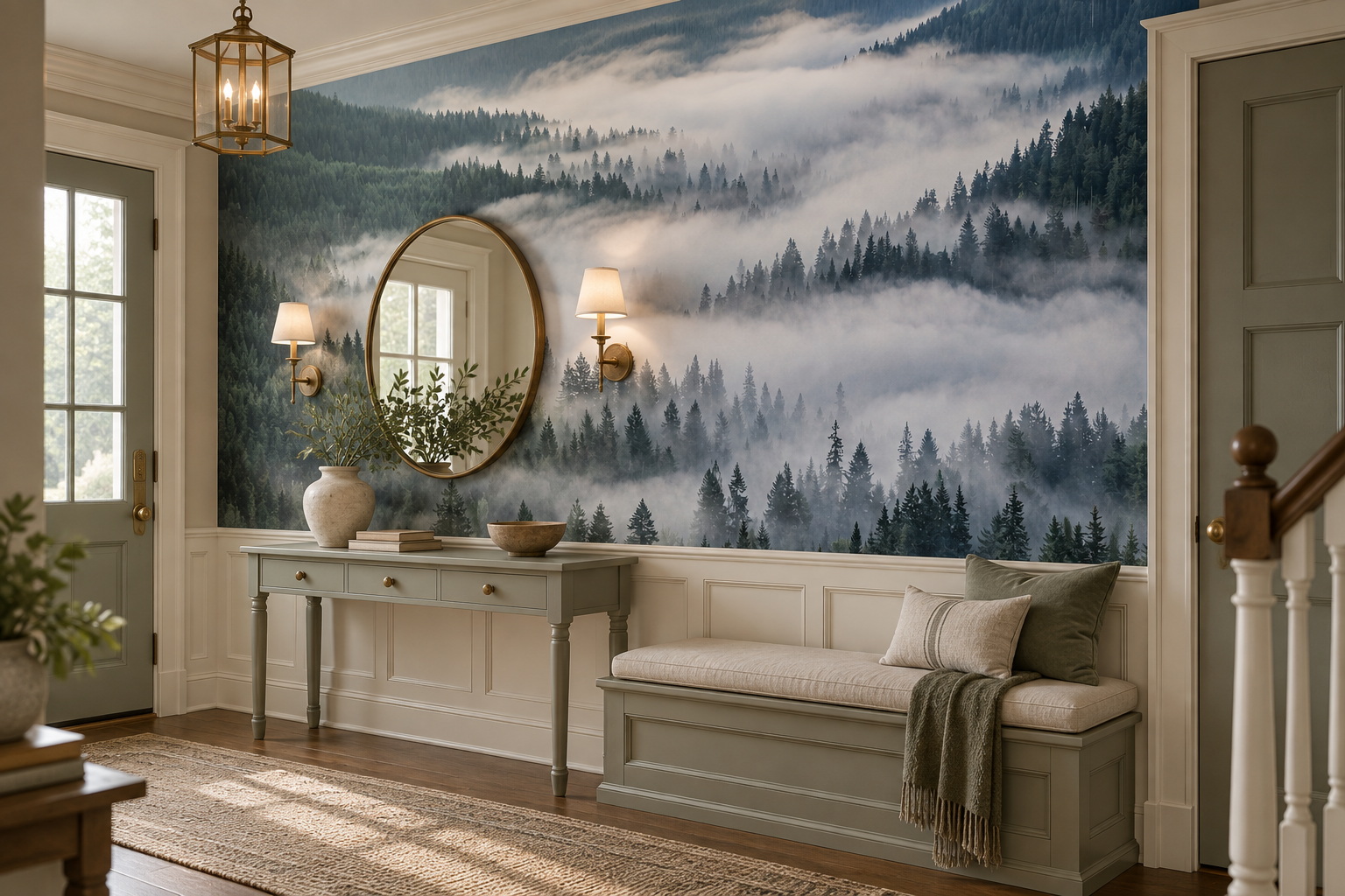 Green Forest Scenic Wallpaper Mural Entryway-wallpaper-murals, Peel-and-stick Finish