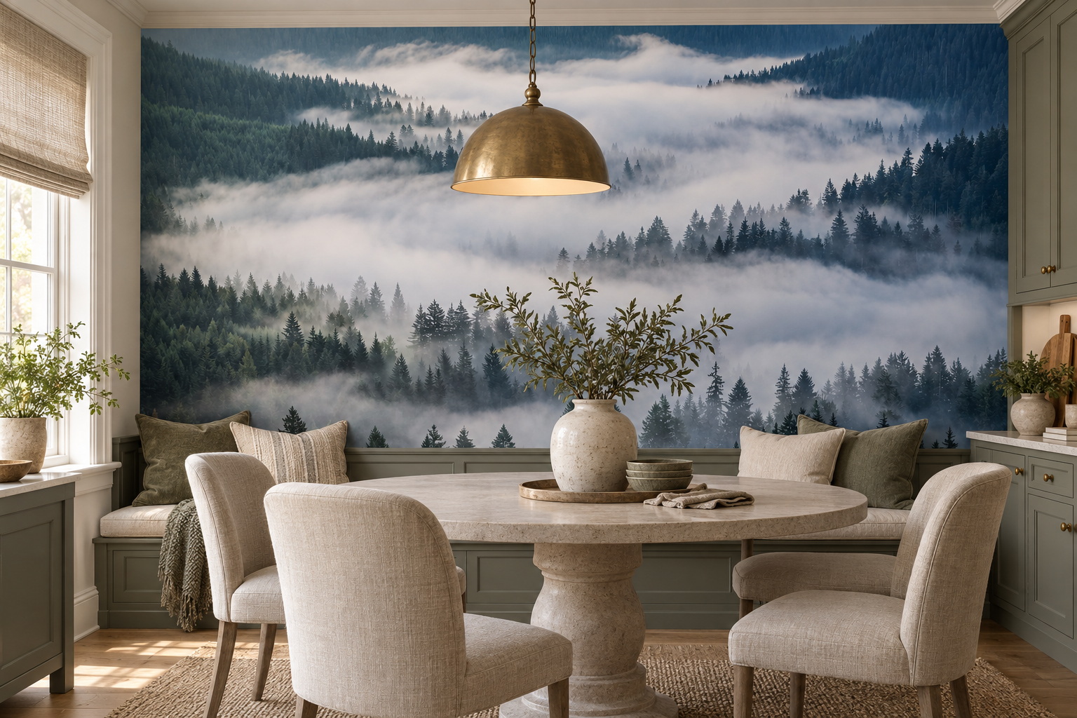 Green Forest Scenic Wallpaper Mural Home-office-wallpaper-murals, Peel-and-stick Finish
