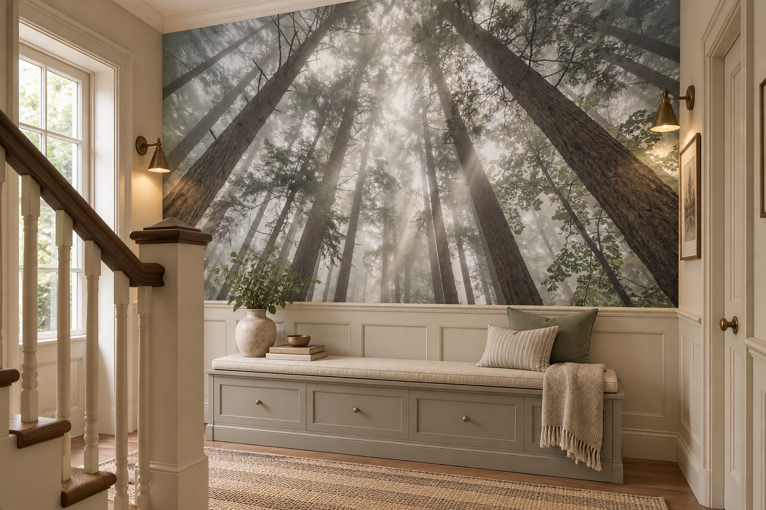 Grey Trees Scenic Wallpaper Mural Entryway-wallpaper-murals, Peel-and-stick Finish
