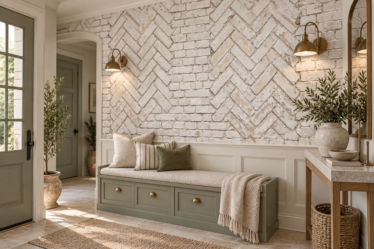 Ivory Brick Decorative Wallpaper Mural Entryway-wallpaper-murals, Peel-and-stick Finish