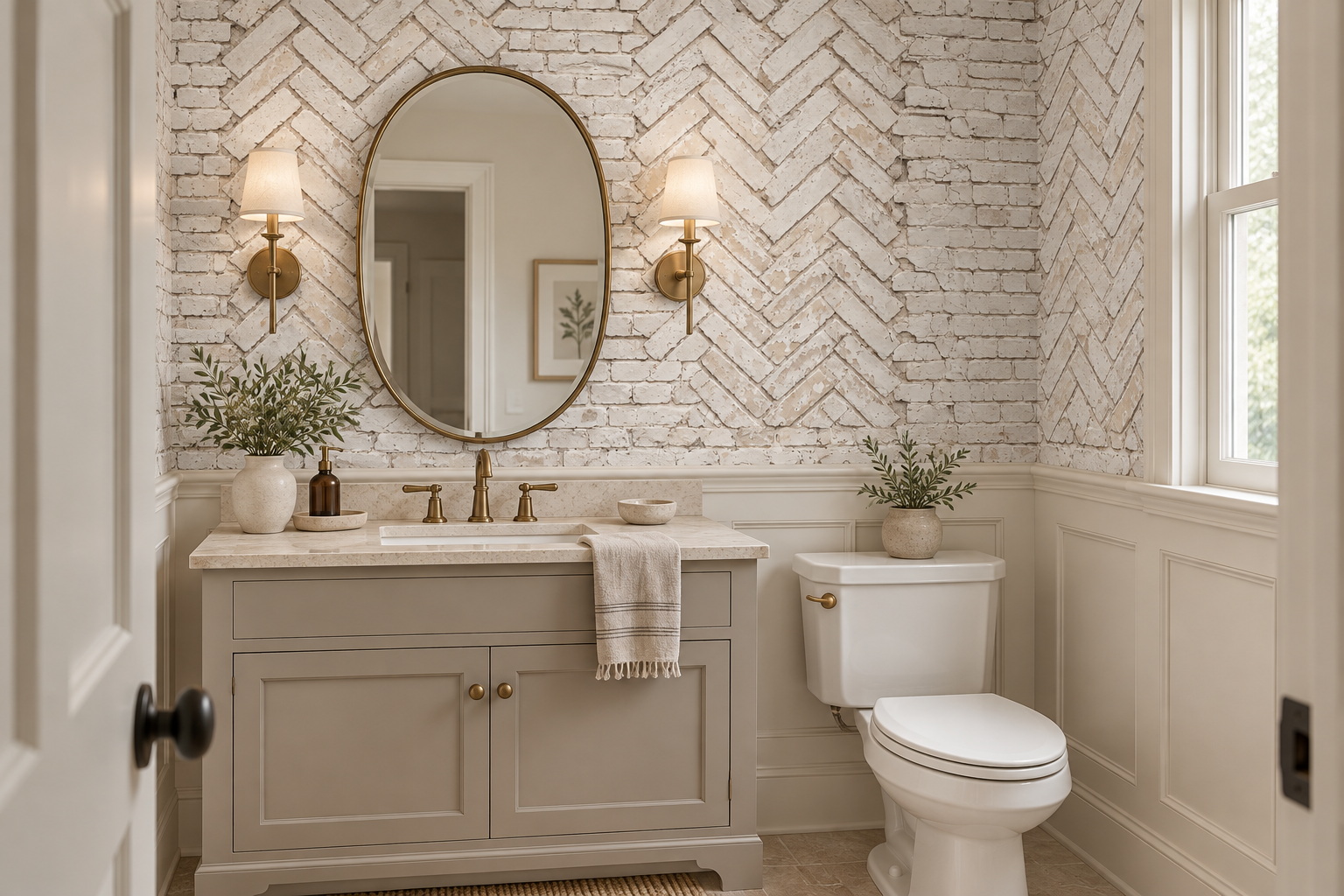 Ivory Brick Decorative Wallpaper Mural Entryway-wallpaper-murals, Peel-and-stick Finish