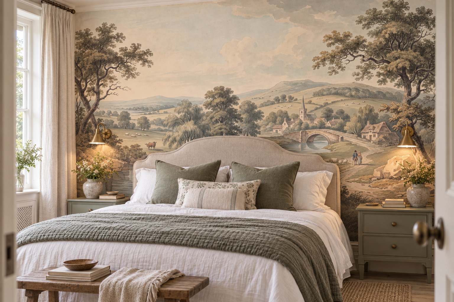 Tan Landscape Scenic Wallpaper Mural Bedroom-wallpaper-murals, Peel-and-stick Finish