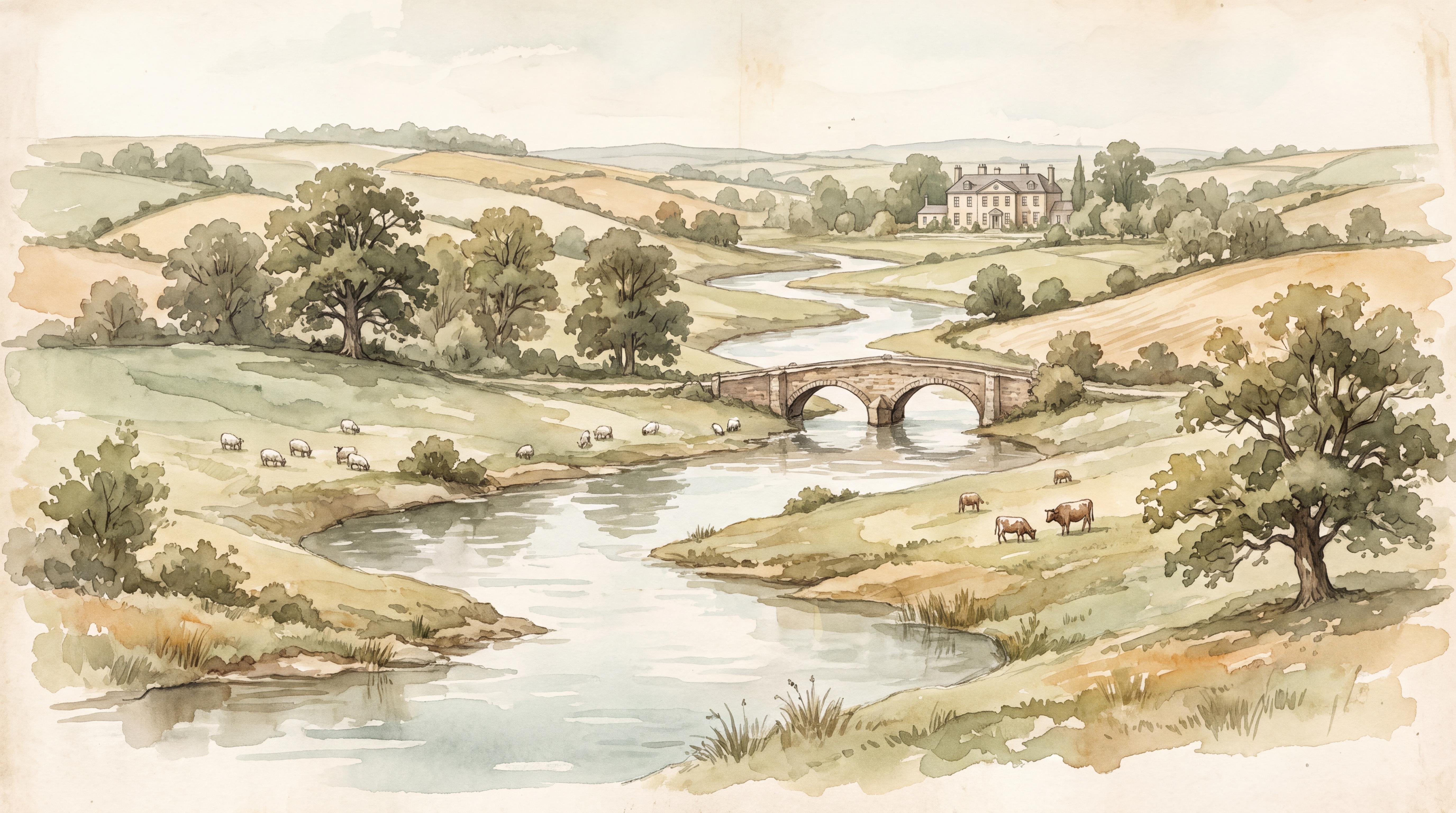 Sage Bridge Scenic Wallpaper Mural Dining-room-wallpaper-murals, Peel-and-stick Finish