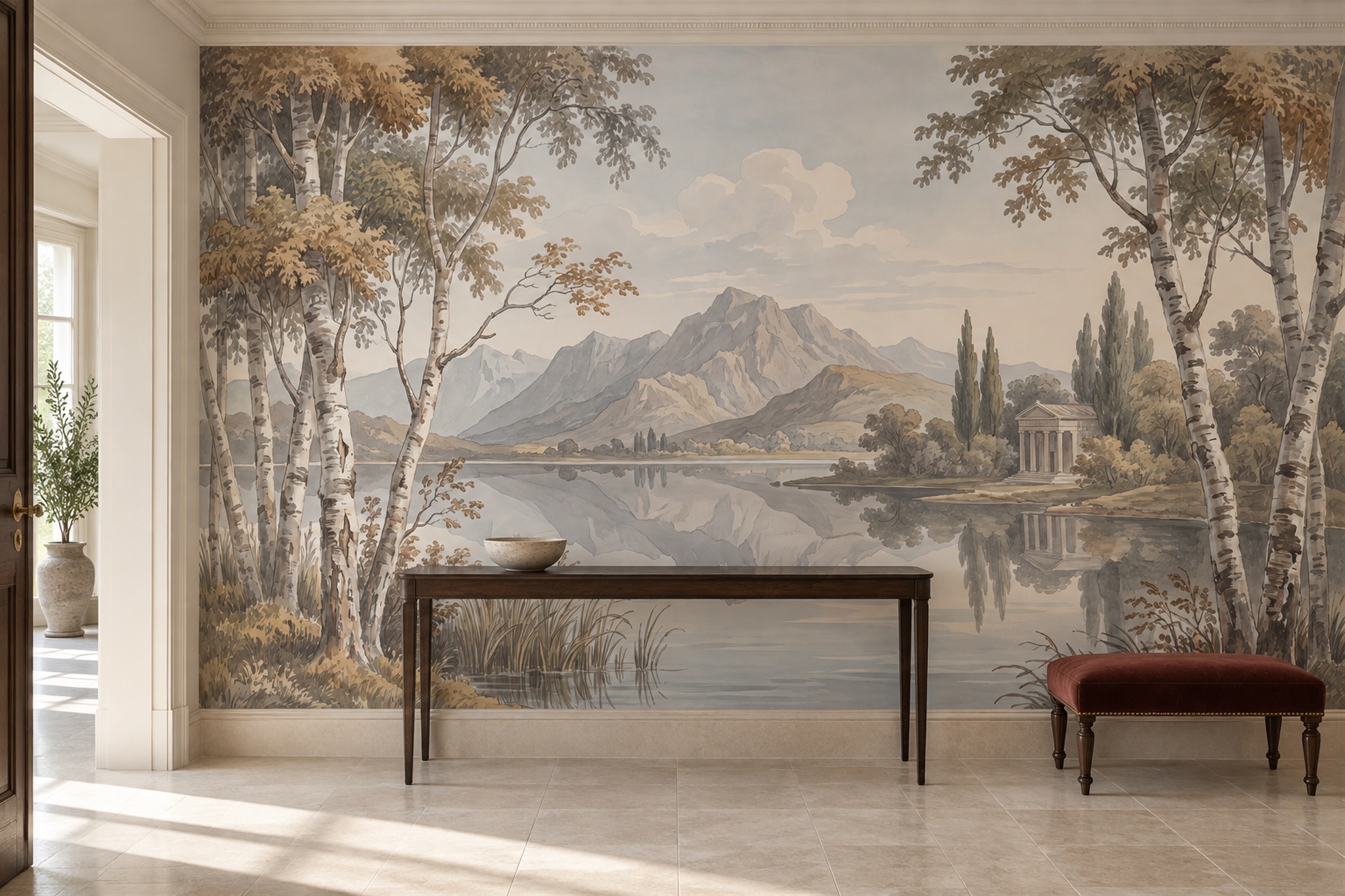 Grey Scenic Scenic Wallpaper Mural Entryway-wallpaper-murals, Peel-and-stick Finish