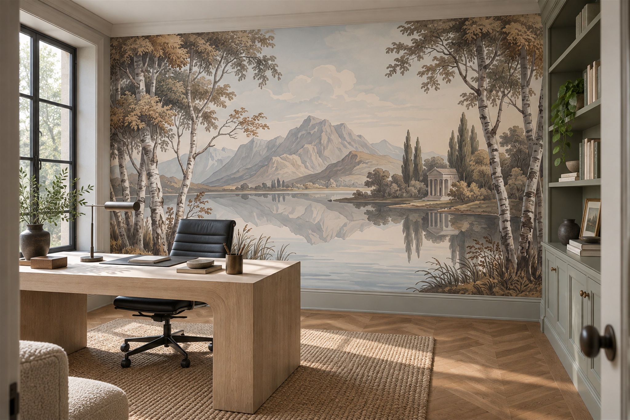 Grey Scenic Scenic Wallpaper Mural Accent-wall-wallpaper-murals, Peel-and-stick Finish