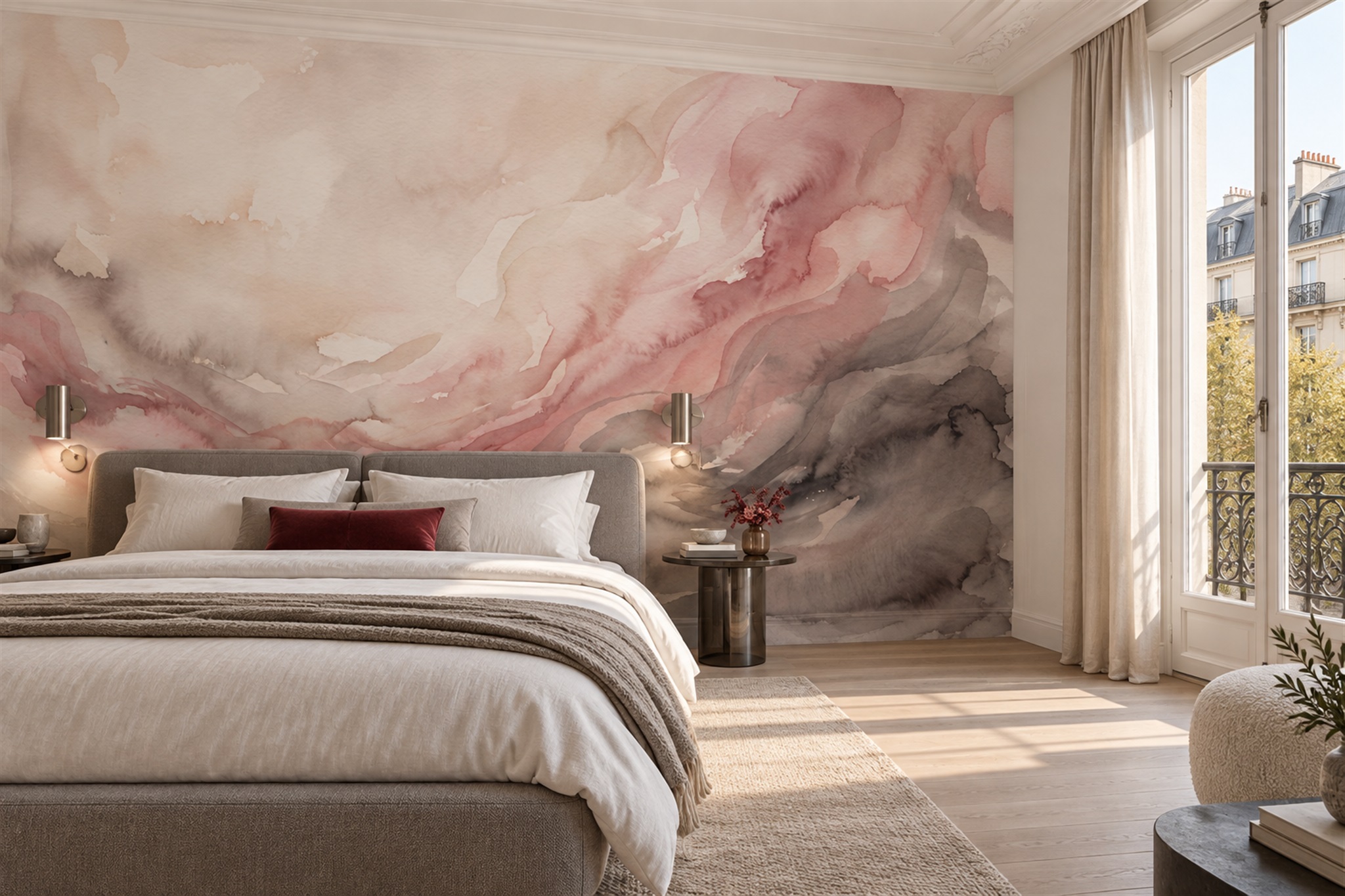 Pink Marble Decorative Wallpaper Mural Bedroom-wallpaper-murals, Peel-and-stick Finish