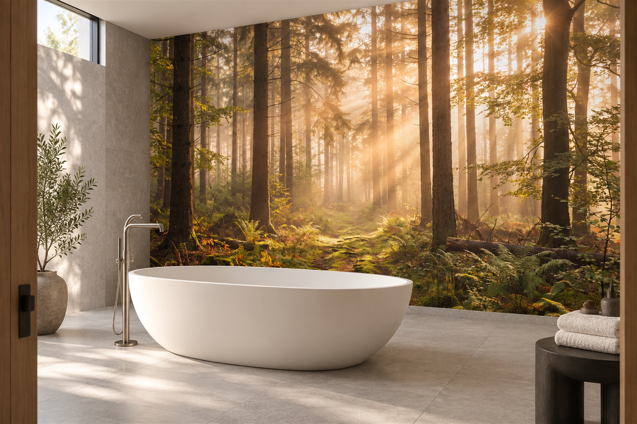 Gold Forest Scenic Wallpaper Mural Bathroom-wallpaper-murals, Peel-and-stick Finish