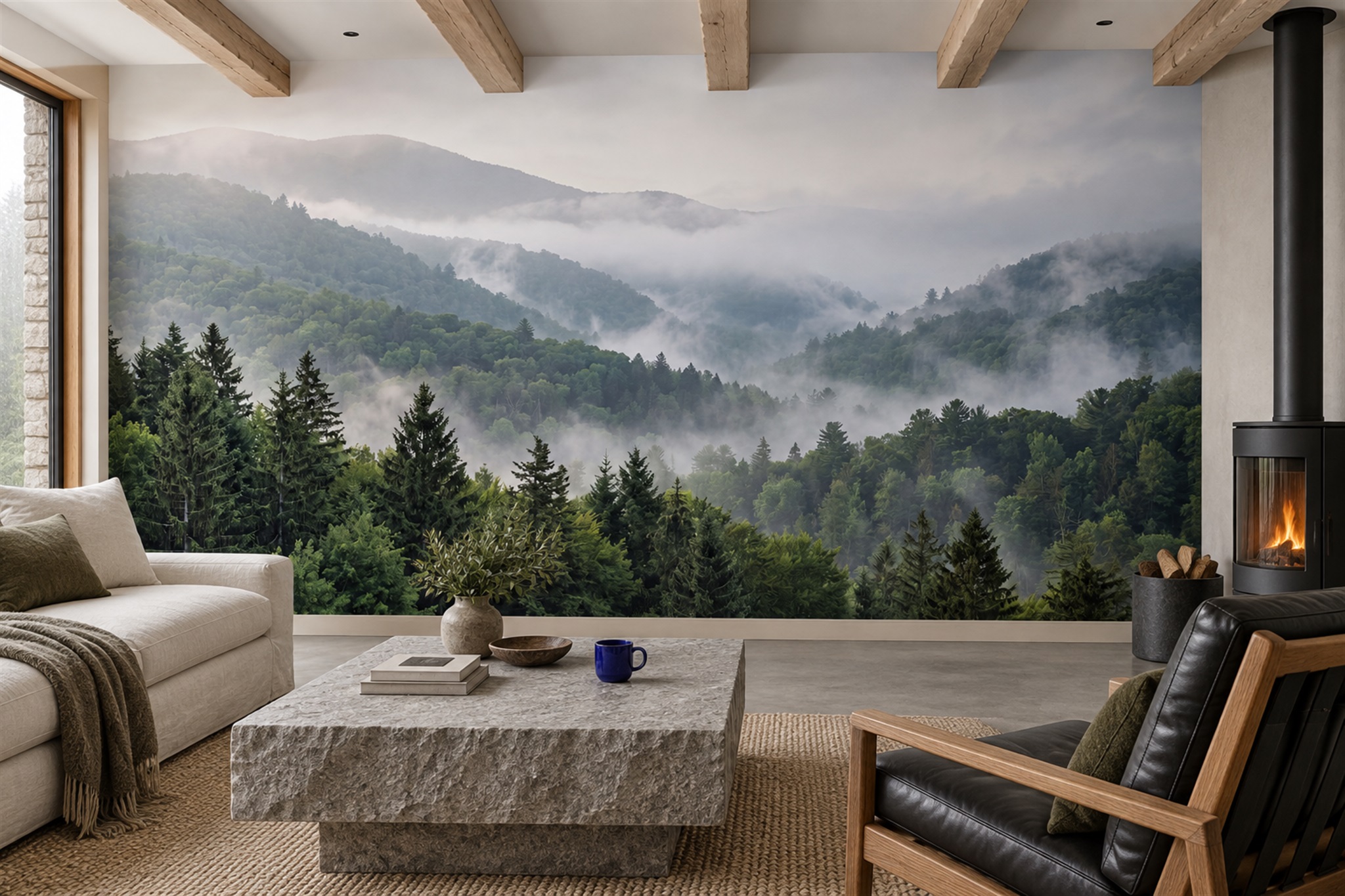Green Forest Scenic Decorative Wallpaper Mural Accent-wall-wallpaper-murals, Peel-and-stick Finish