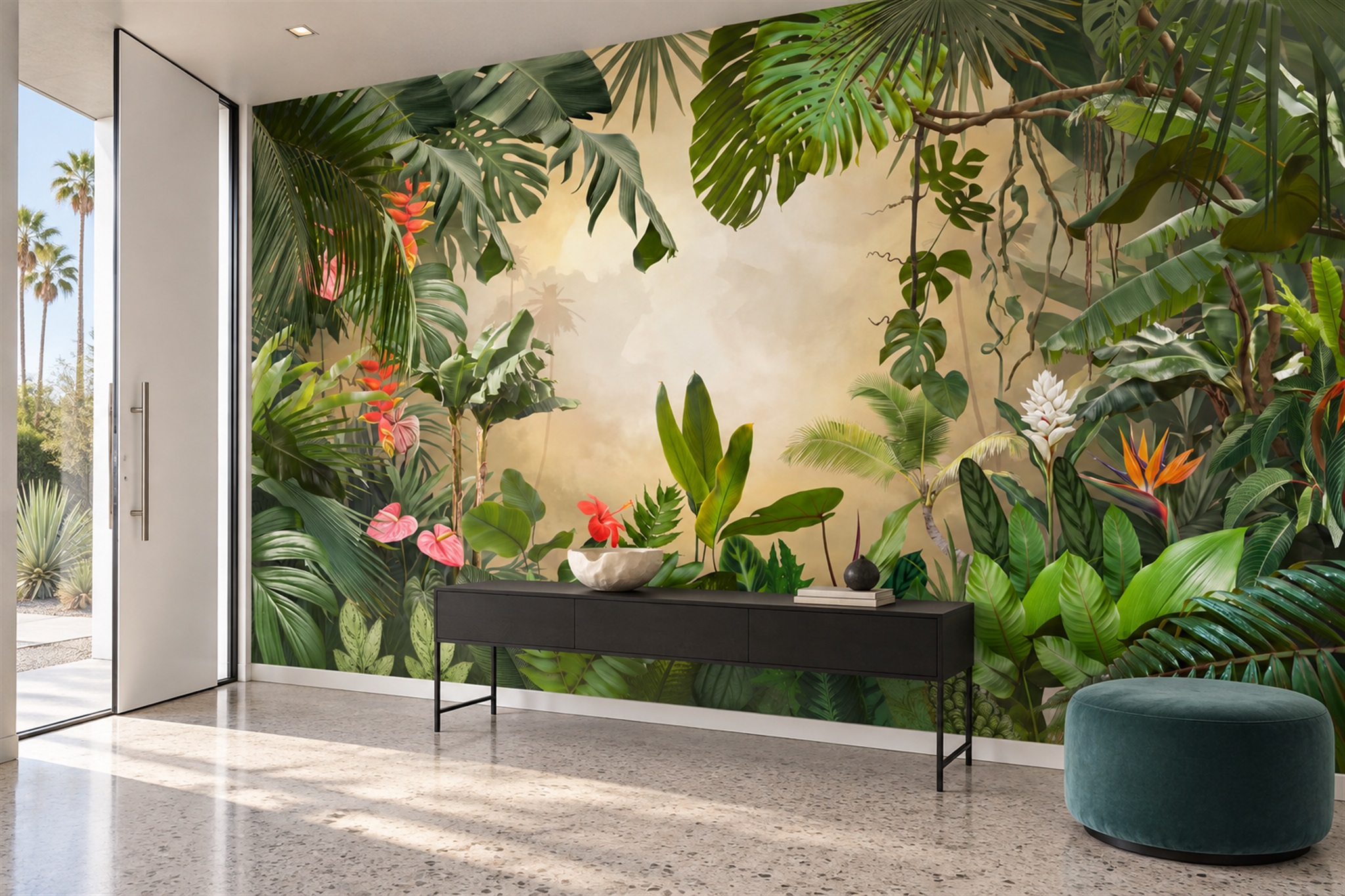 Green Jungle Scenic Wallpaper Mural Accent-wall-wallpaper-murals, Peel-and-stick Finish