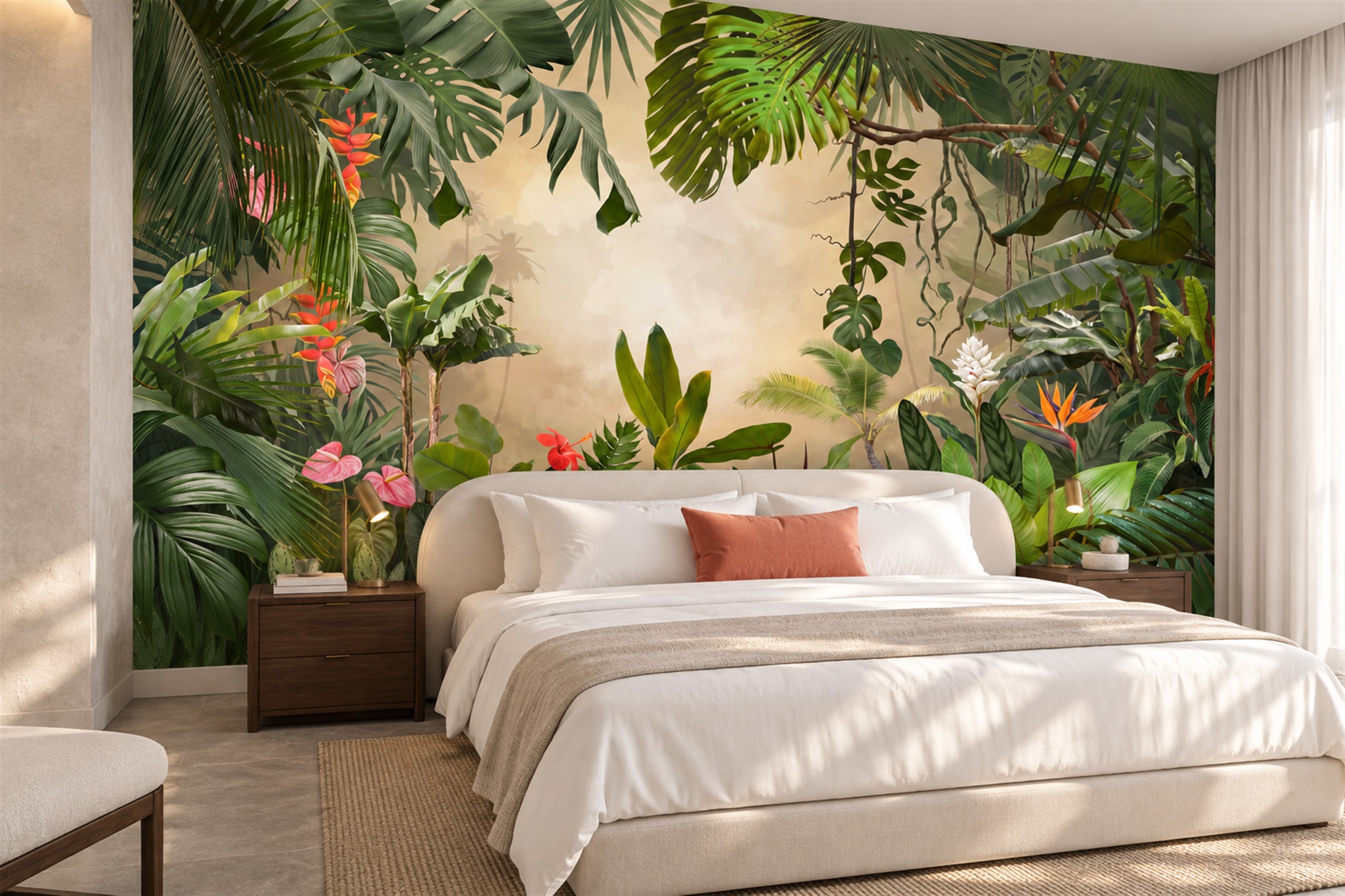 Green Jungle Scenic Wallpaper Mural Bedroom-wallpaper-murals, Peel-and-stick Finish