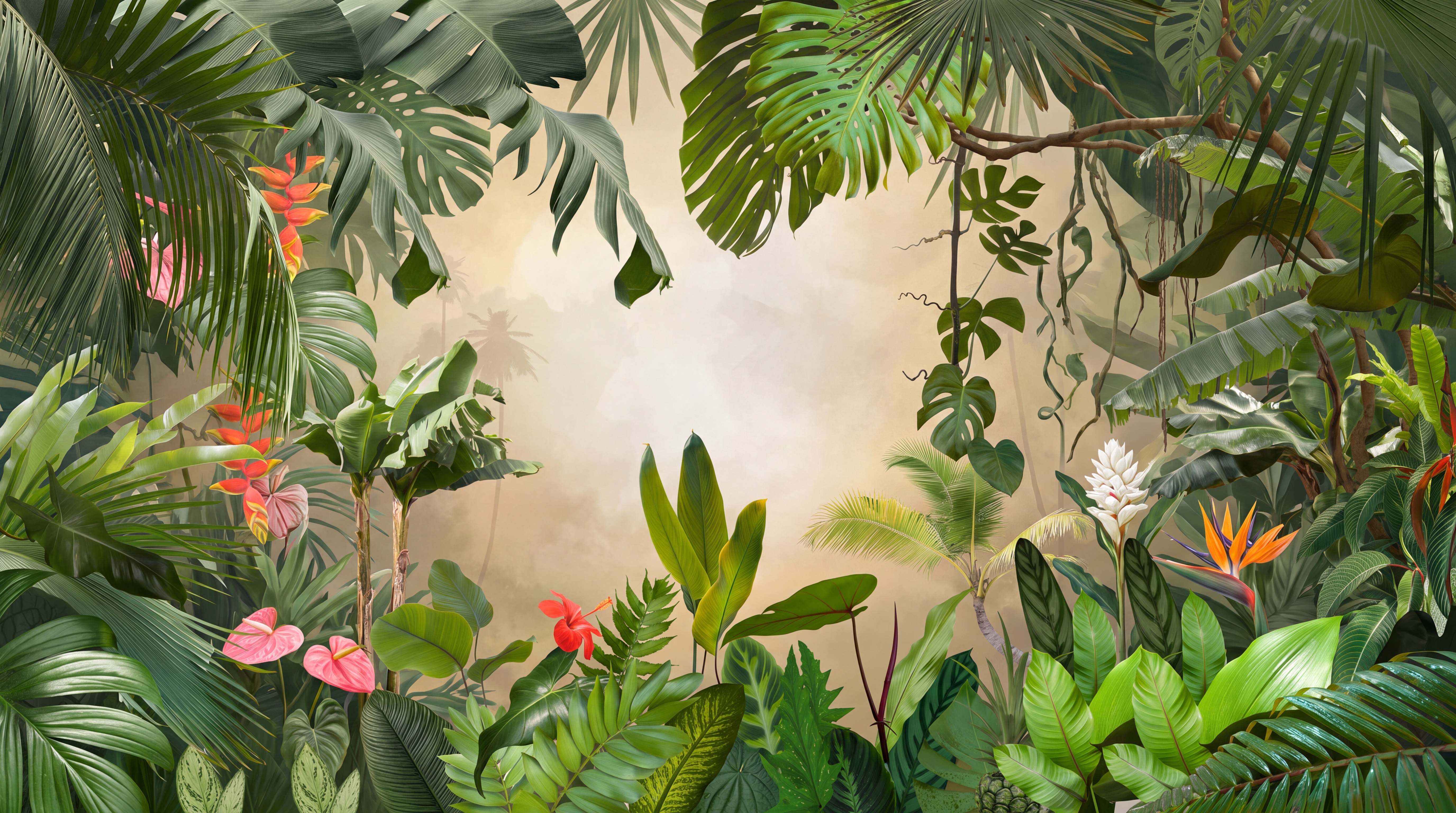 Green Jungle Scenic Wallpaper Mural Accent-wall-wallpaper-murals, Peel-and-stick Finish