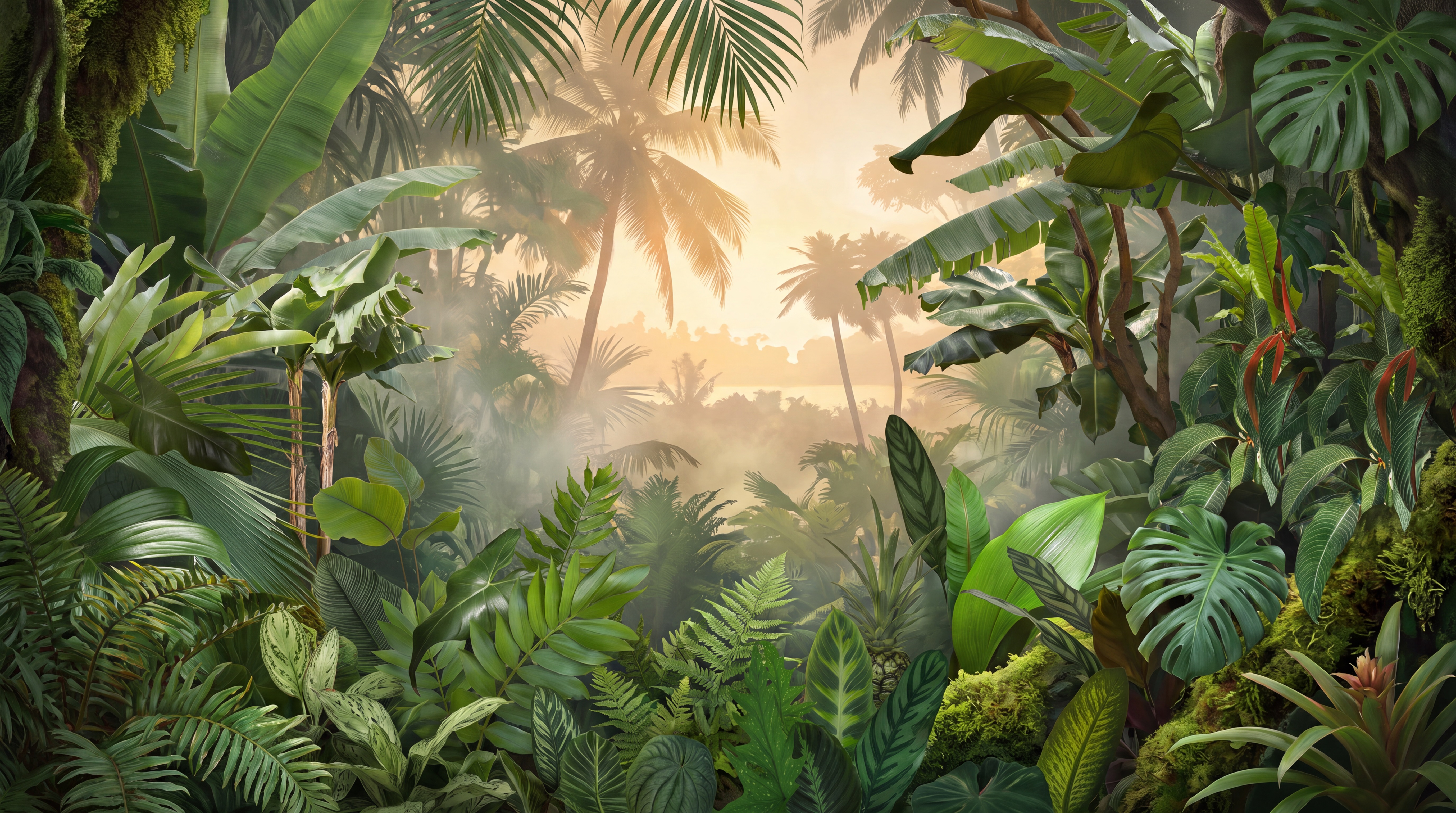 Green Palm Artful Wallpaper Mural, Peel-and-stick Finish