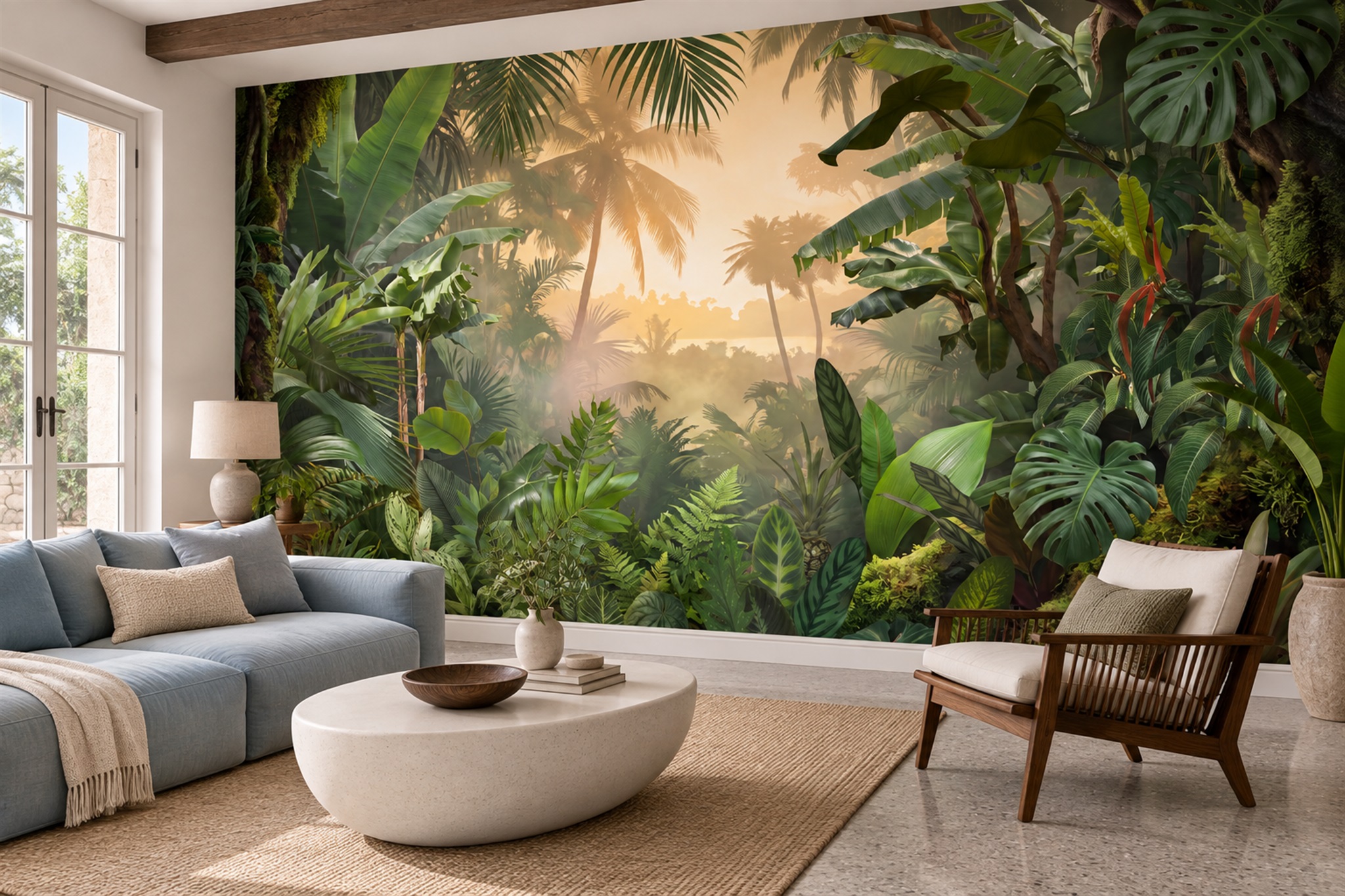 Green Tropical Rainforest Foliage Wallpaper Mural — Wallpaper Mural Design, Peel-and-stick Finish