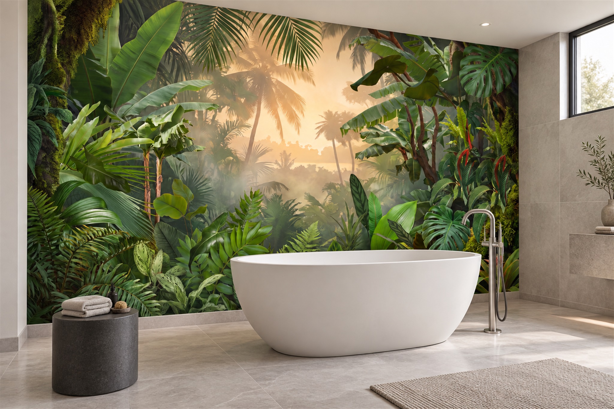 Green Palm Artful Wallpaper Mural Accent-wall-wallpaper-murals, Peel-and-stick Finish