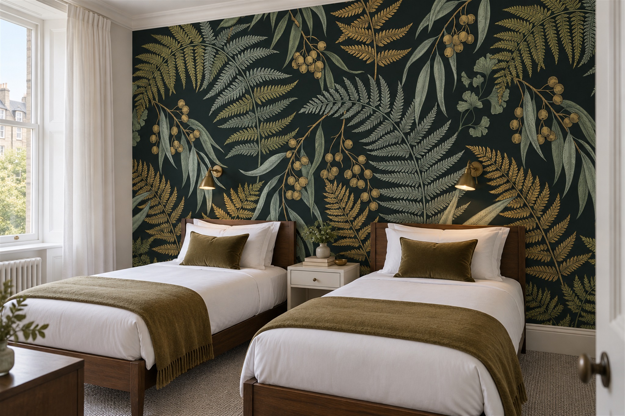 Olive Pattern Decorative Wallpaper Mural Bedroom-wallpaper-murals, Peel-and-stick Finish