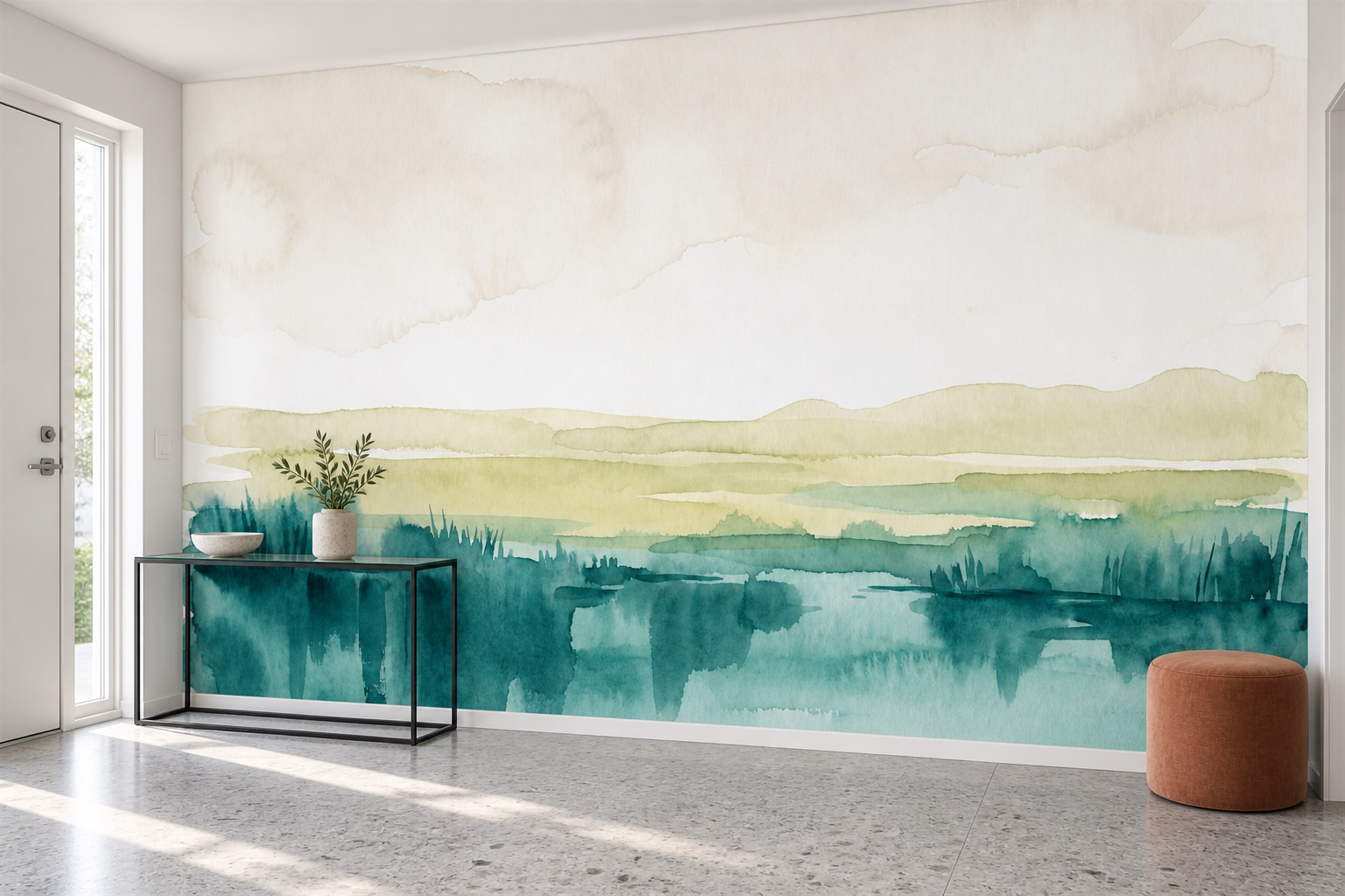Teal Pattern Decorative Wallpaper Mural Accent-wall-wallpaper-murals, Peel-and-stick Finish