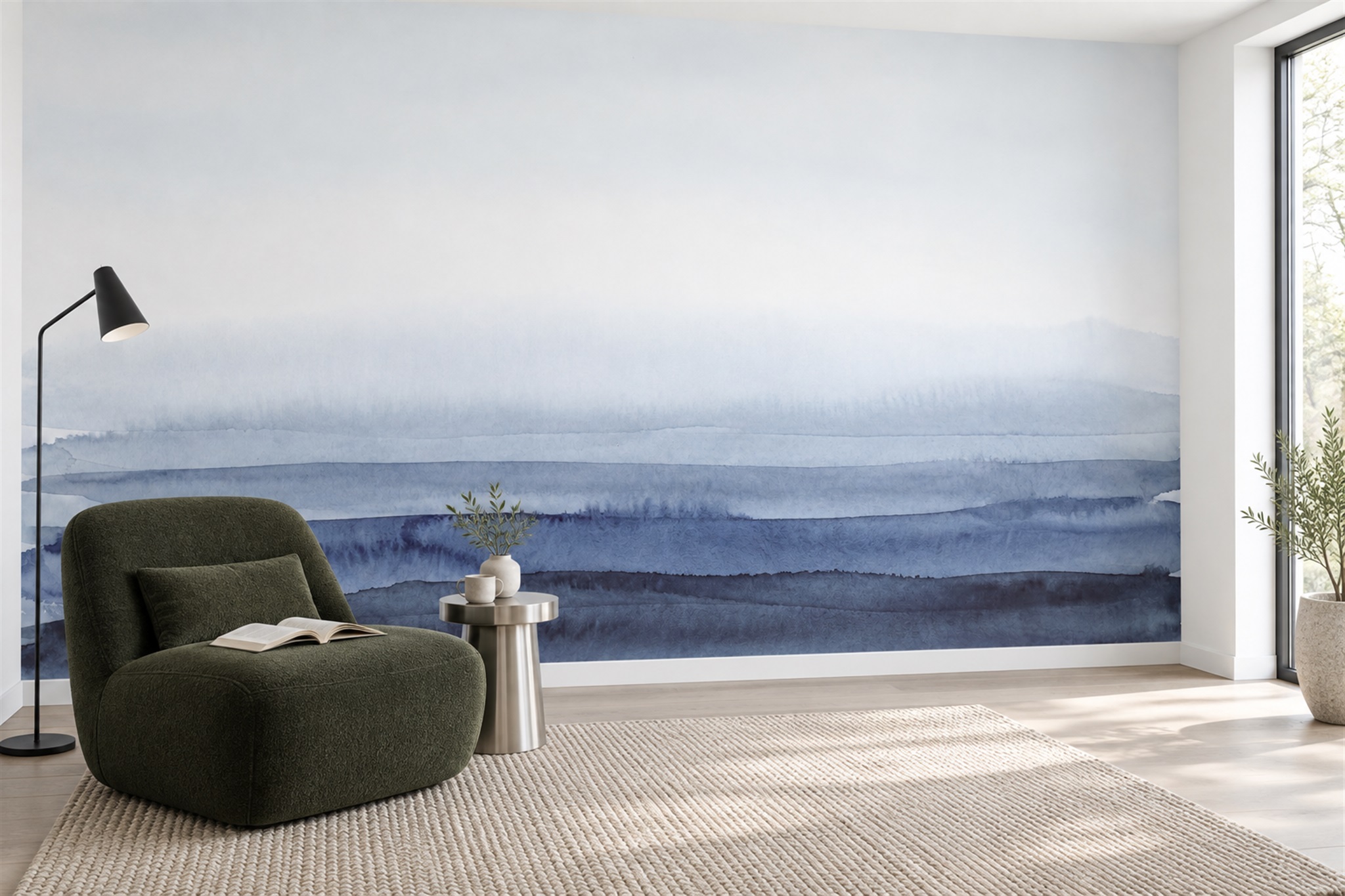 Blue Hills Scenic Wallpaper Mural Office-wallpaper-murals, Shown In A Home Office, Peel-and-stick Finish
