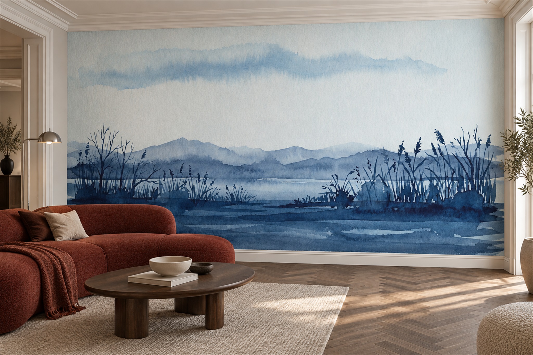 Navy Pattern Decorative Abstract Wallpaper Mural Living-room-wallpaper-murals, Peel-and-stick Finish
