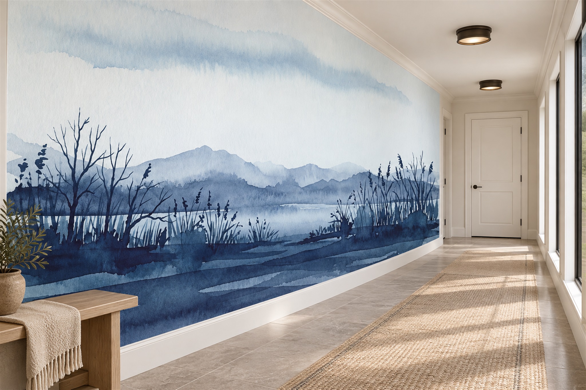Navy Pattern Decorative Abstract Wallpaper Mural Hallway-wallpaper-murals, Peel-and-stick Finish