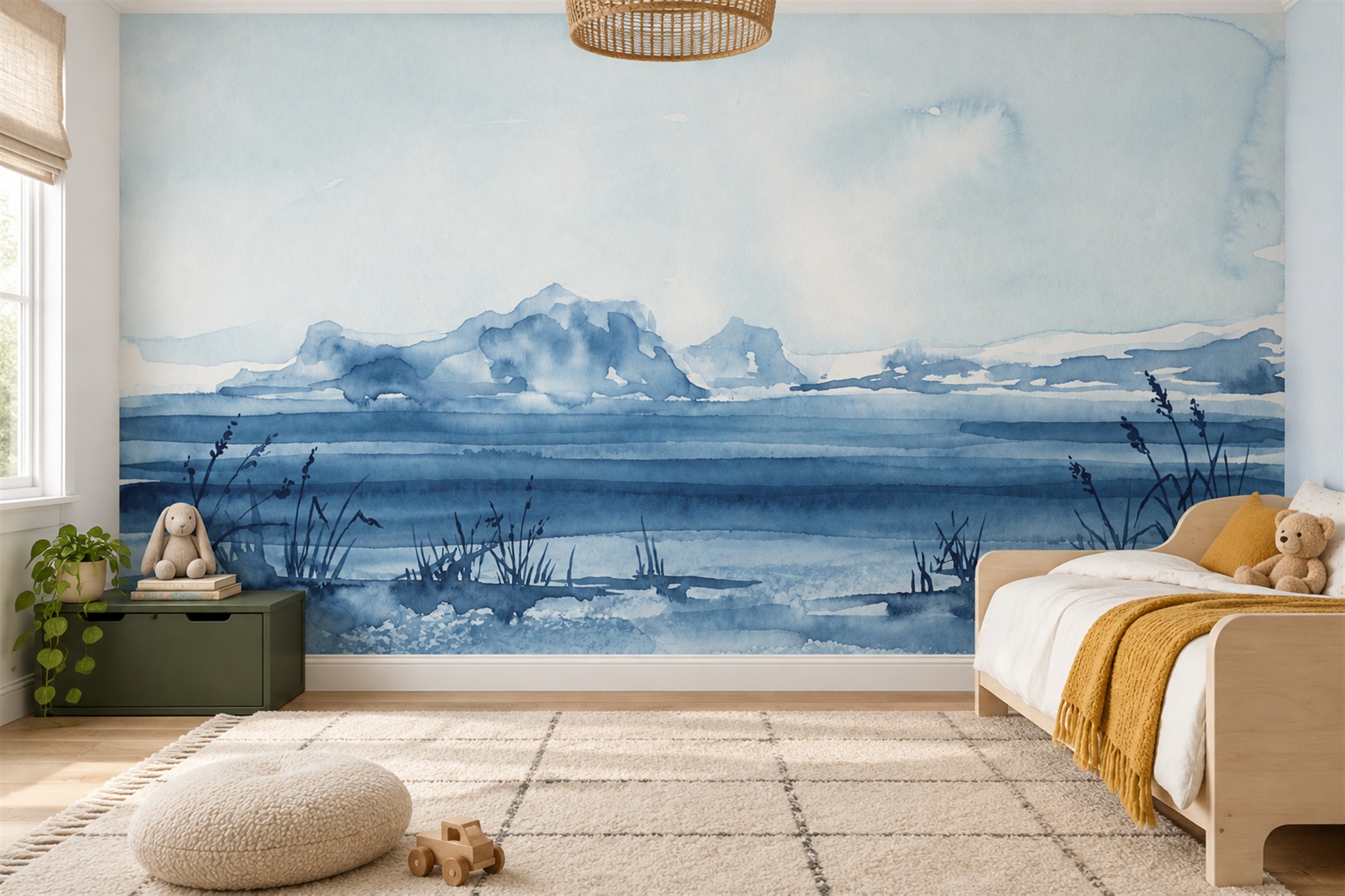 Blue Lake Scenic Decorative Wallpaper Mural Feature-wall-wallpaper-murals, Peel-and-stick Finish