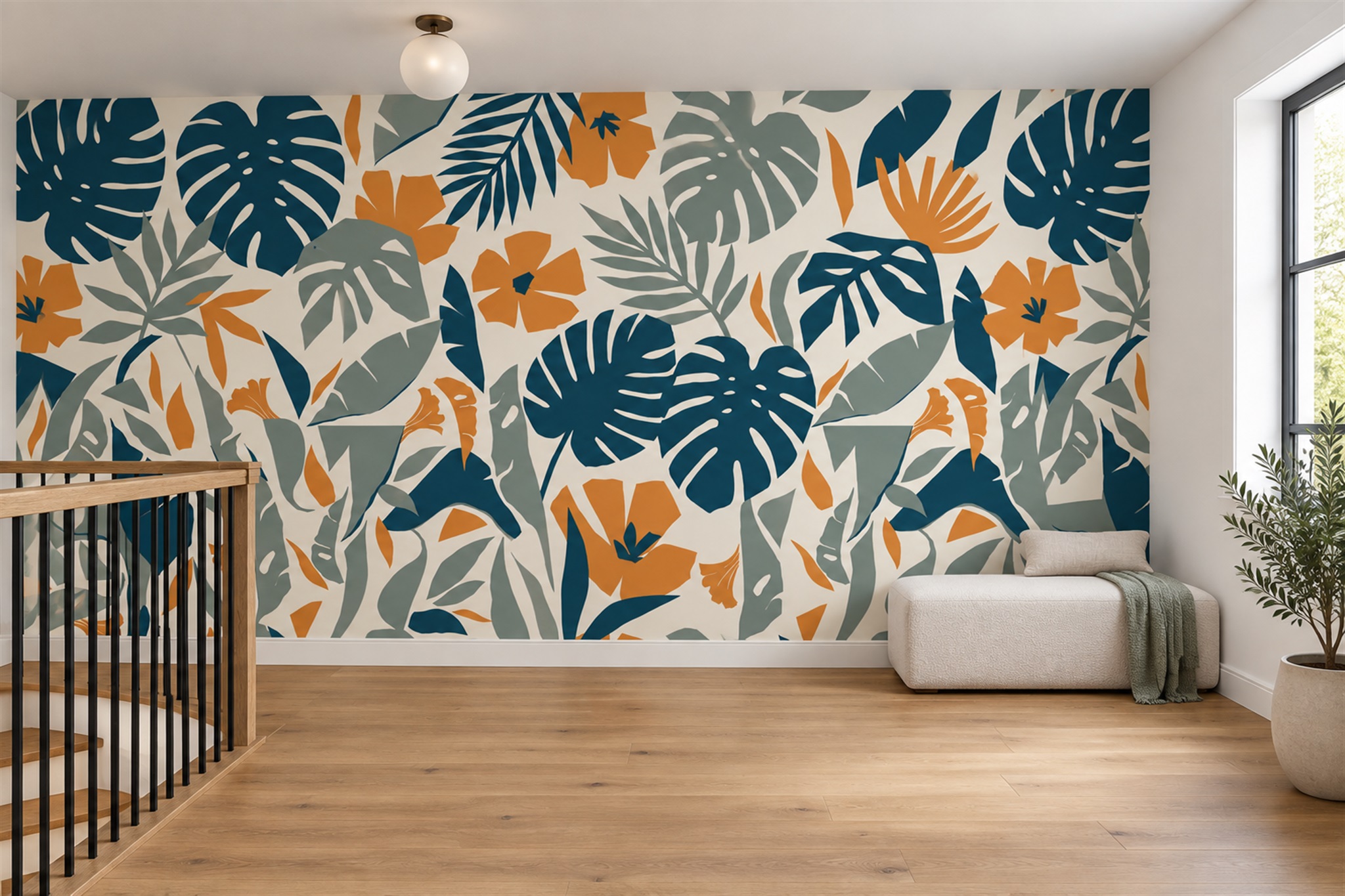Teal Pattern Decorative Abstract Wallpaper Mural, Peel-and-stick Finish