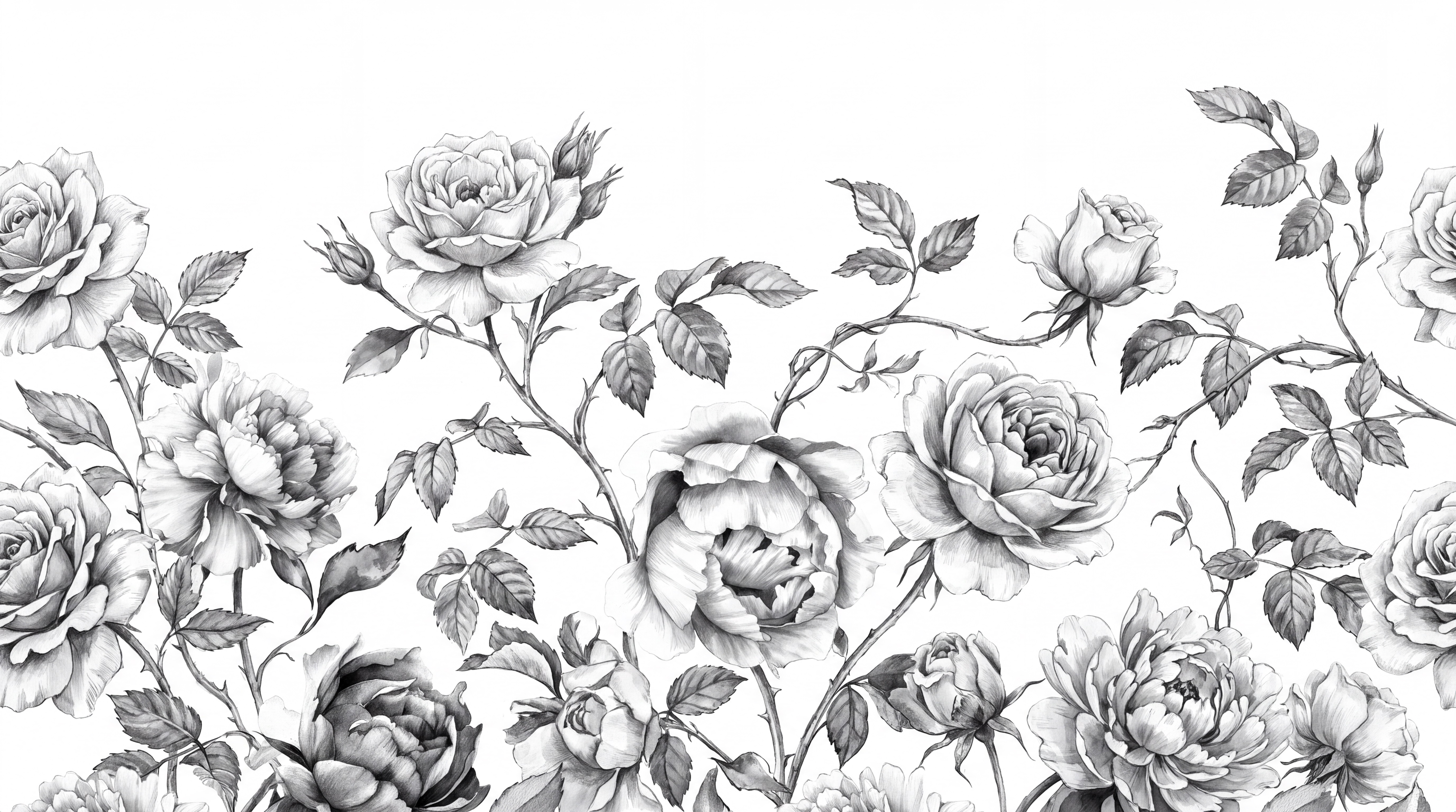 Black Rose Botanical Wallpaper Mural, Peel-and-stick Finish