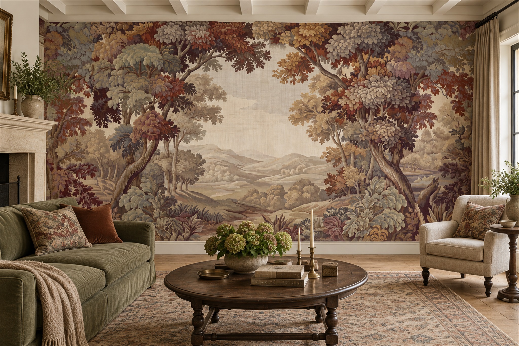 Rust Woodland Scenic Wallpaper Mural Accent-wall-wallpaper-murals, Peel-and-stick Finish