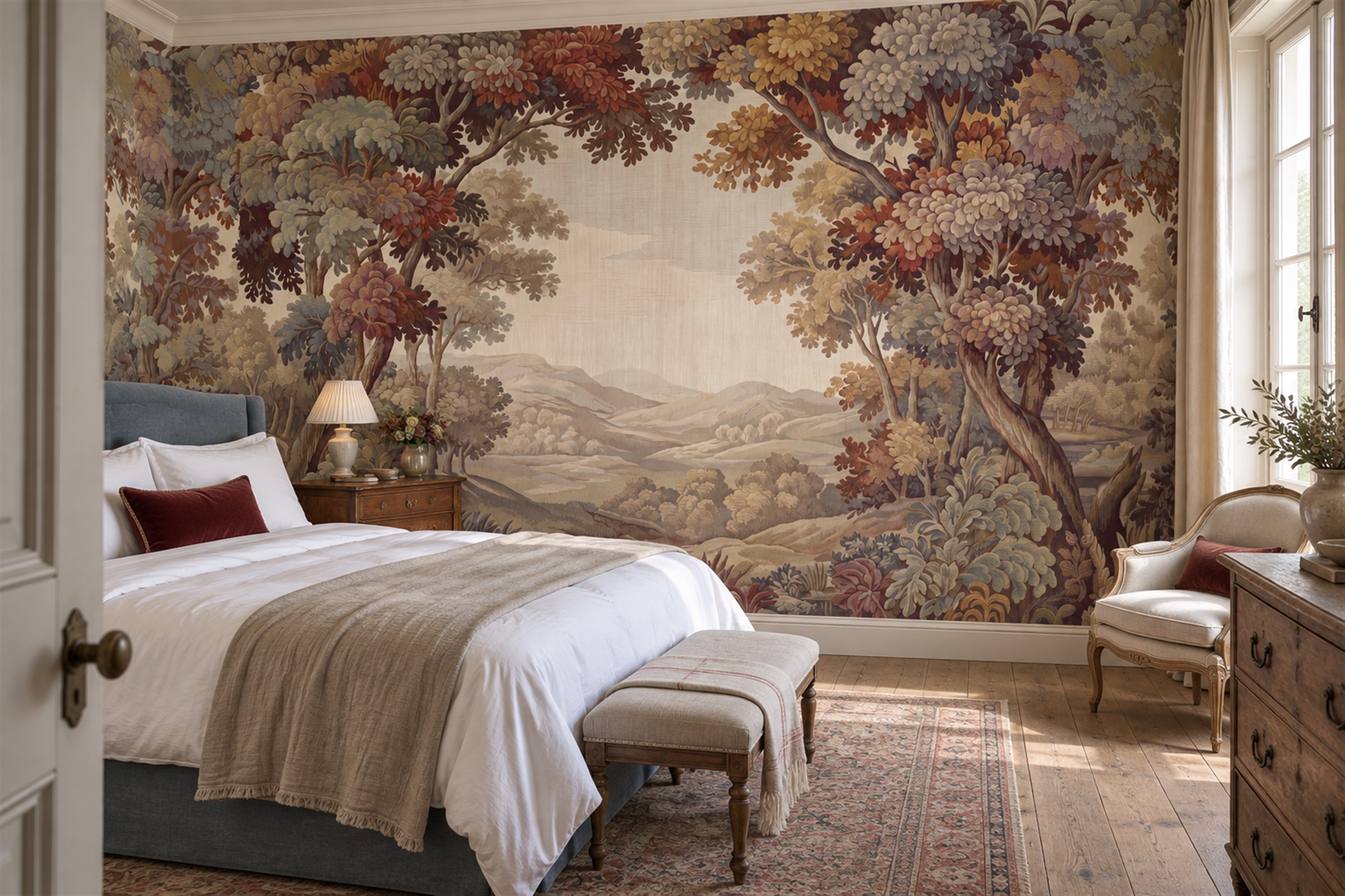 Rust Woodland Scenic Wallpaper Mural Accent-wall-wallpaper-murals, Peel-and-stick Finish