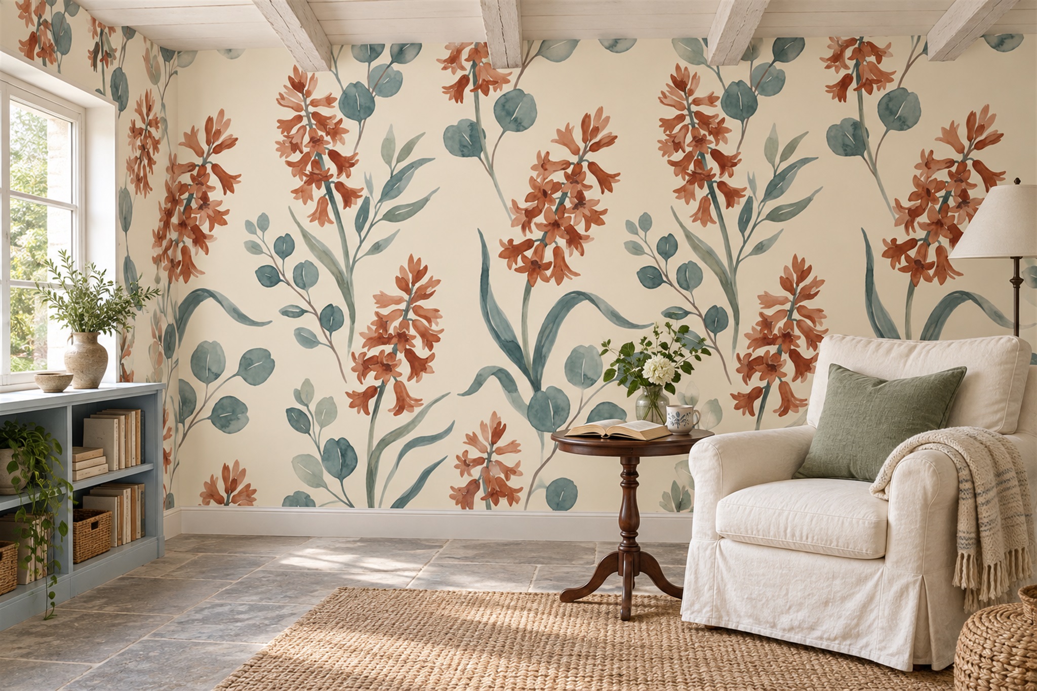 Clay Floral Botanical Wallpaper Mural Home-office-wallpaper-murals, Peel-and-stick Finish