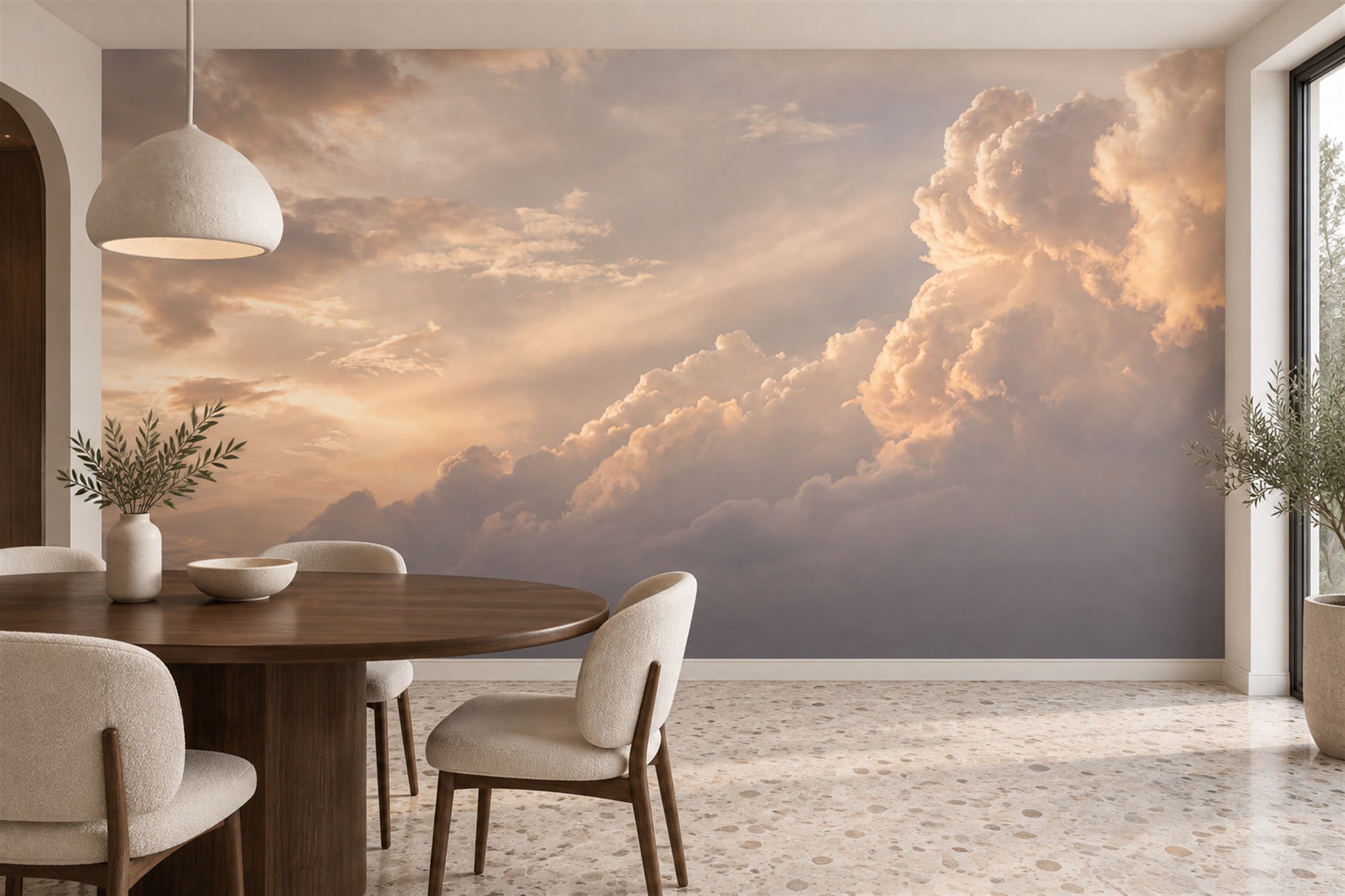 Peach Pattern Decorative Wallpaper Mural Dining-room-wallpaper-murals, Peel-and-stick Finish