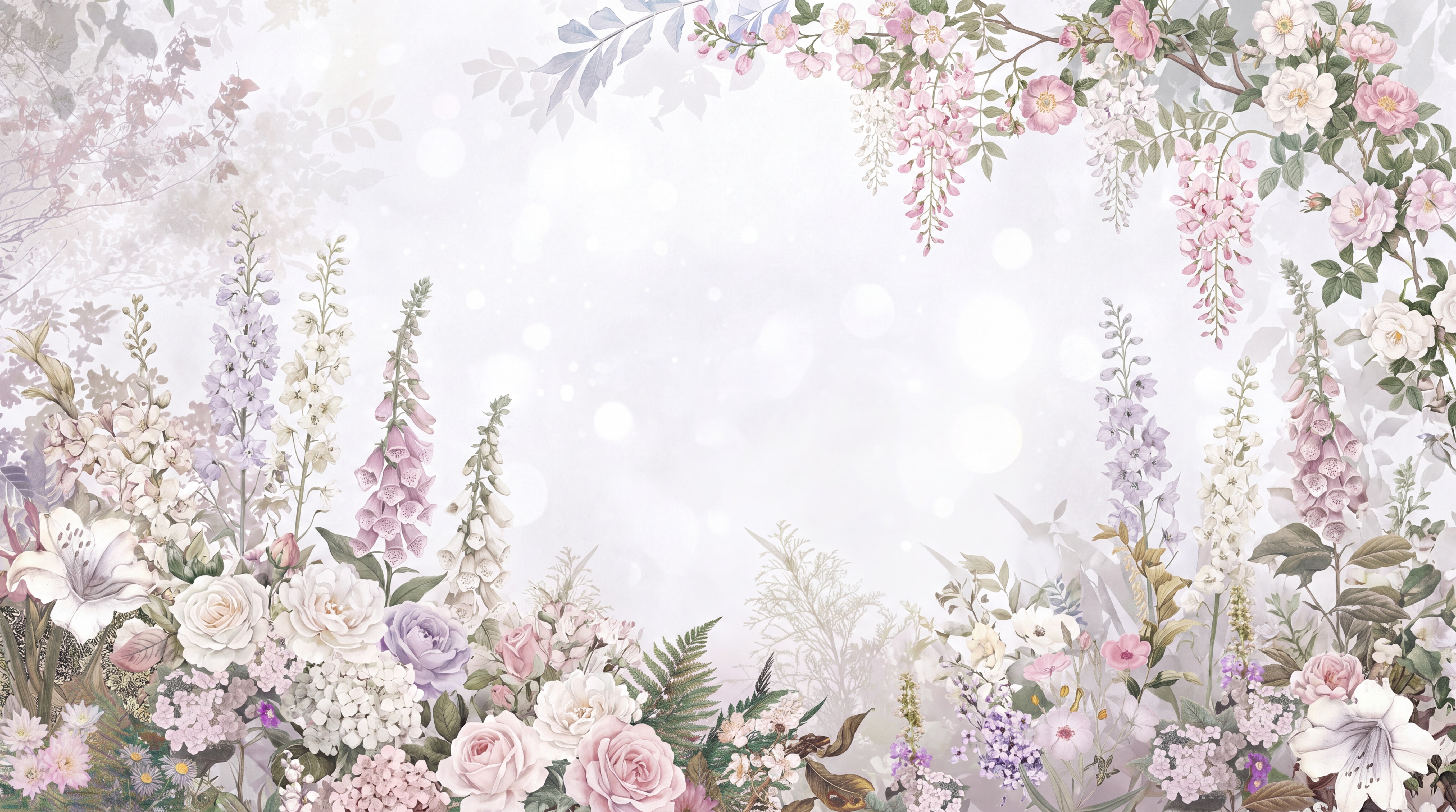 Blush Floral Botanical Wallpaper Mural Living-room-wallpaper-murals, Peel-and-stick Finish