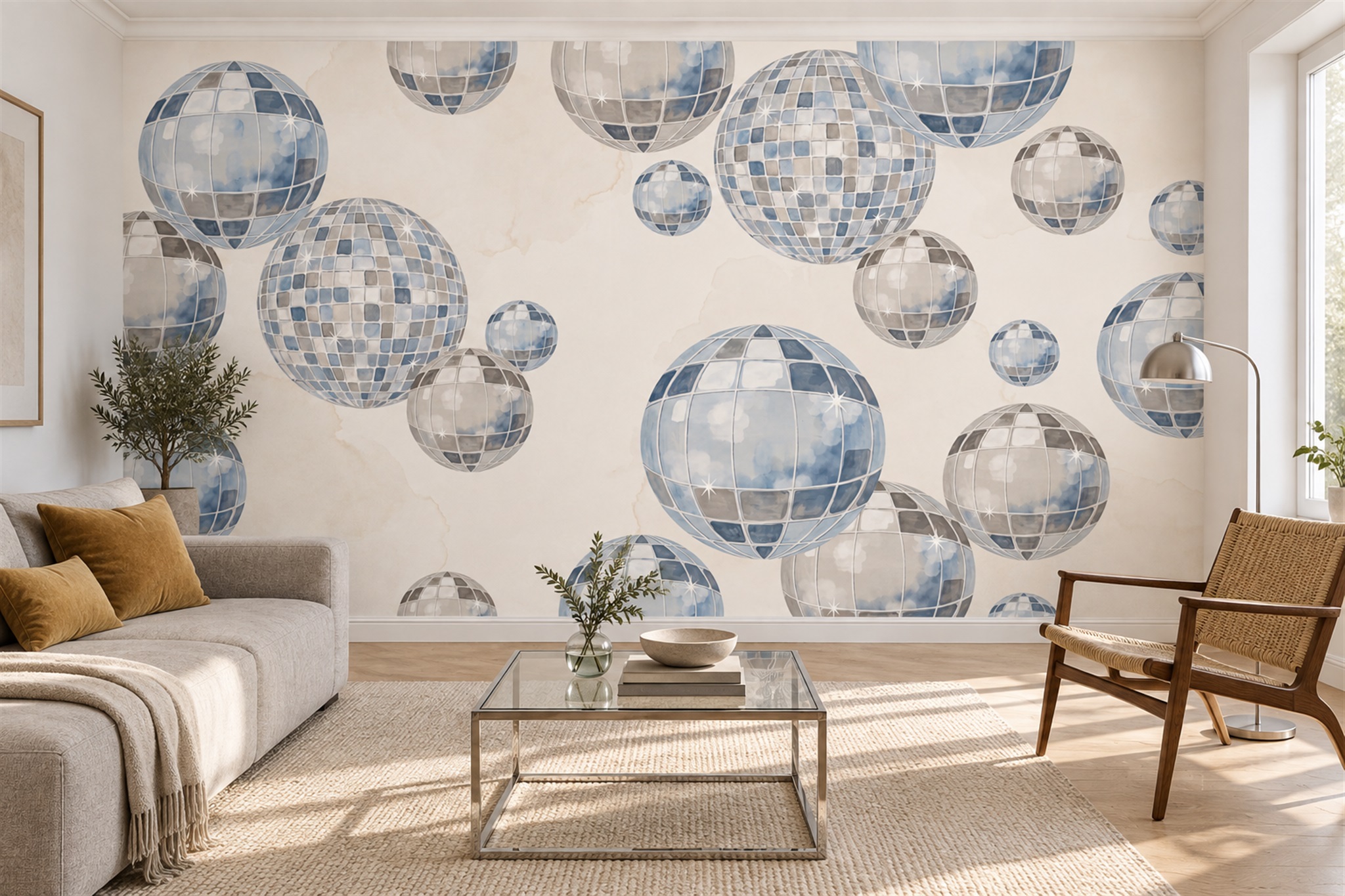 Blue Pattern Decorative Wallpaper Mural Living-room-wallpaper-murals, Peel-and-stick Finish