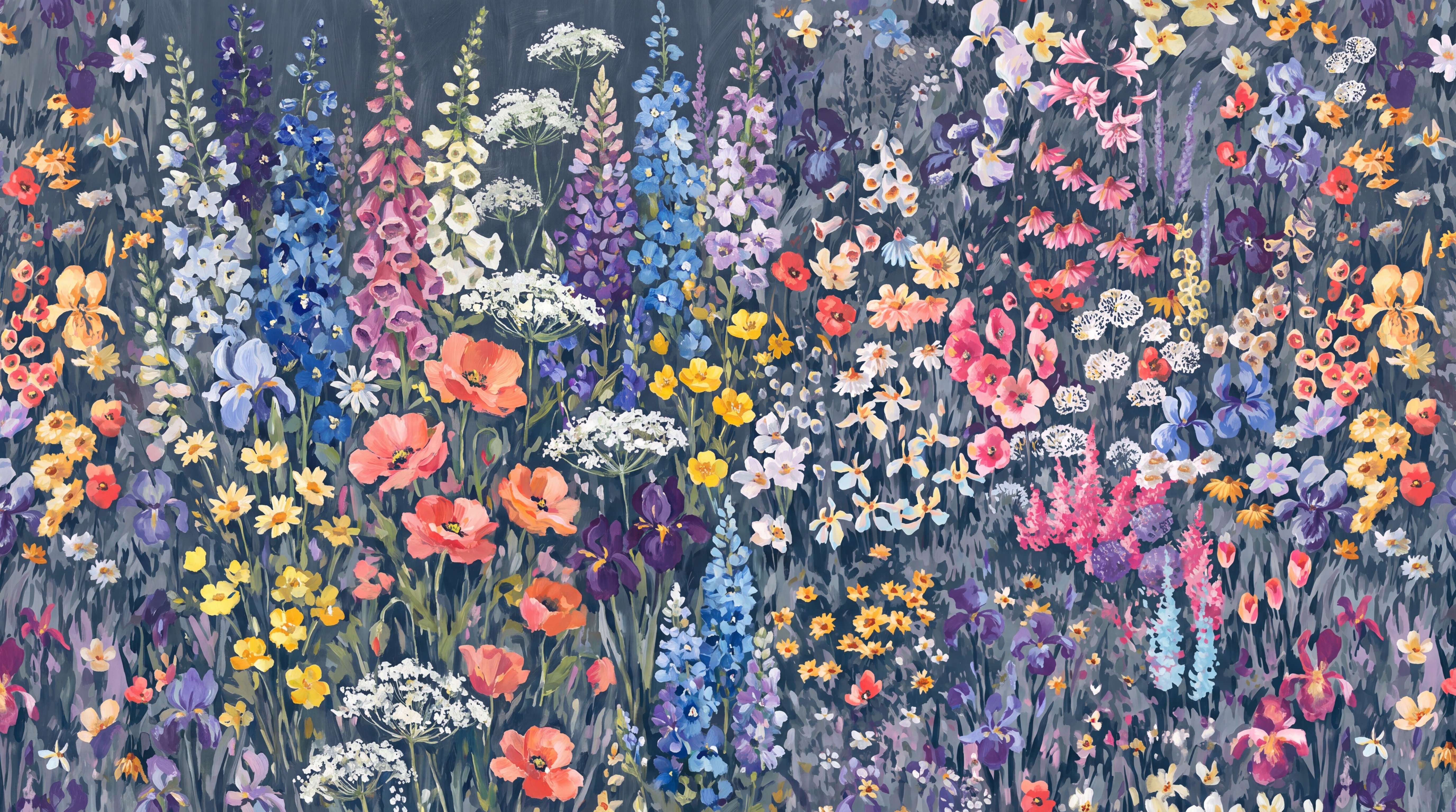 Navy Meadow Scenic Wallpaper Mural, Peel-and-stick Finish