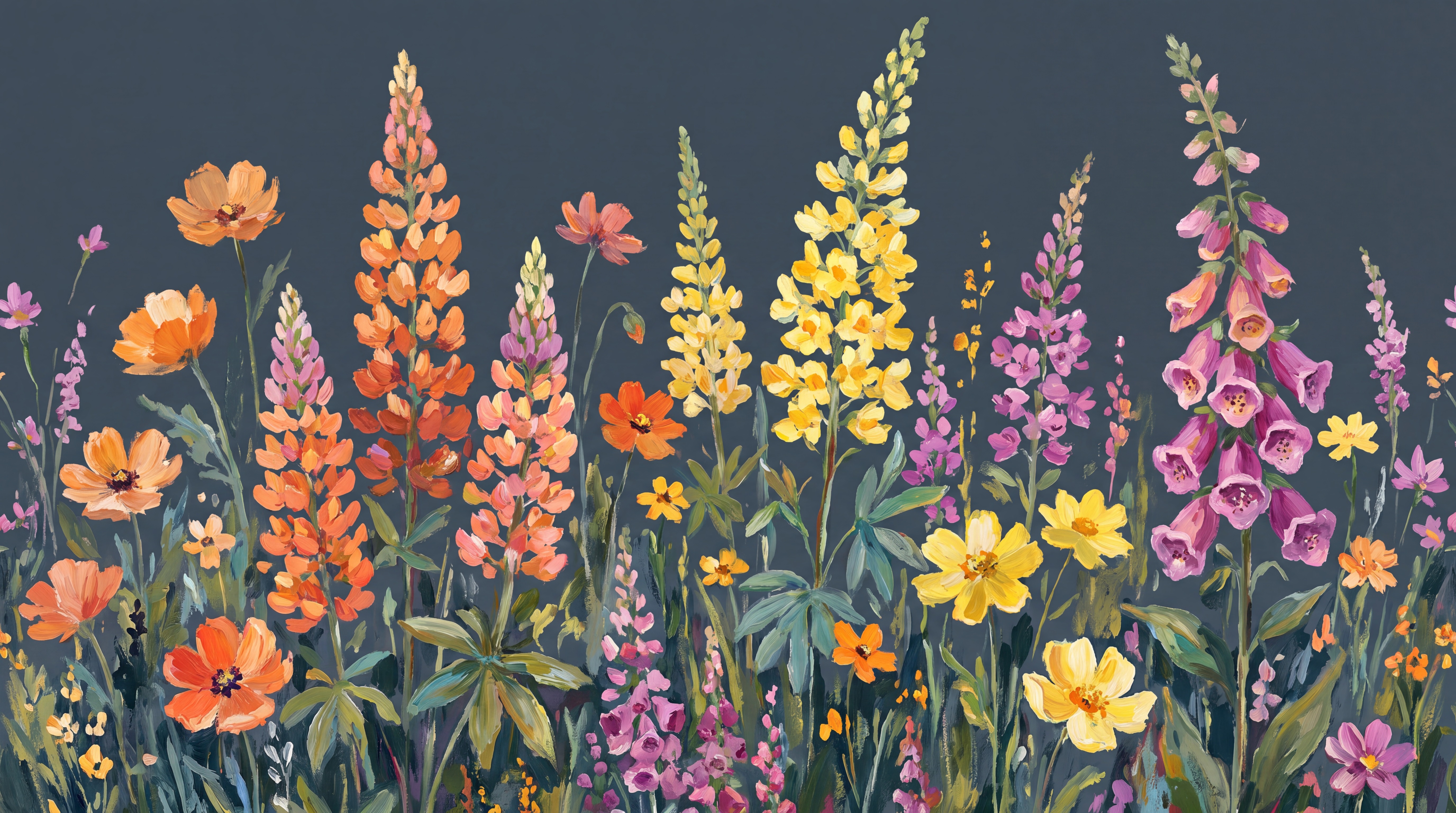 Orange Floral Botanical Decorative Wallpaper Mural, Peel-and-stick Finish