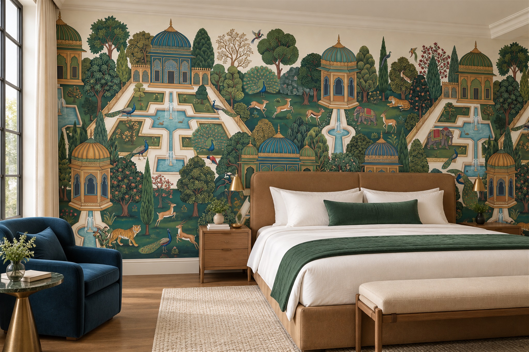 Green Palace Scenic Wallpaper Mural Bedroom-wallpaper-murals, Peel-and-stick Finish