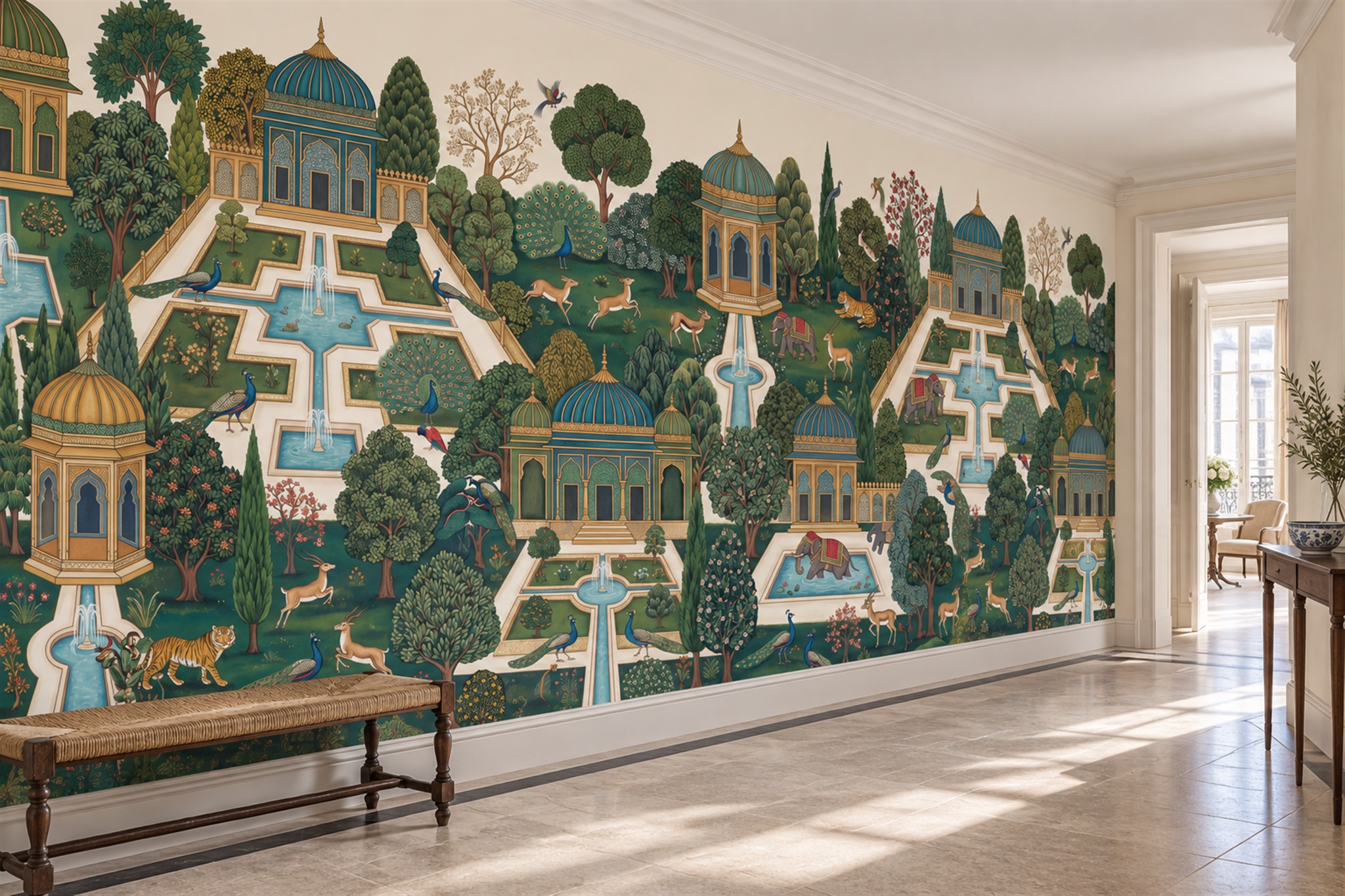 Green Palace Scenic Wallpaper Mural Hallway-wallpaper-murals, Peel-and-stick Finish